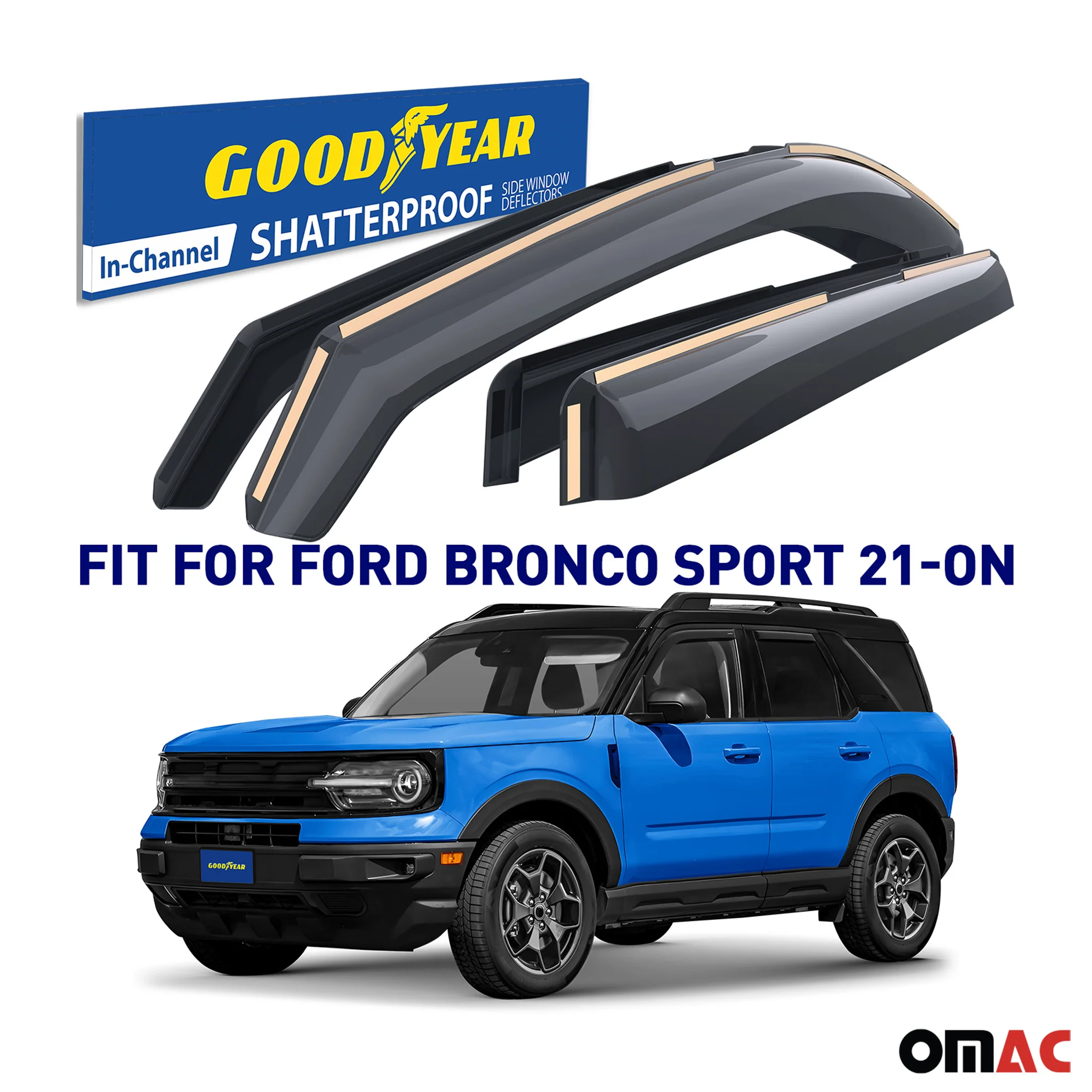 Goodyear Wind Deflectors for Ford Bronco Sport 2021-2025 In-channel Smoke 4 pcs - Image 2