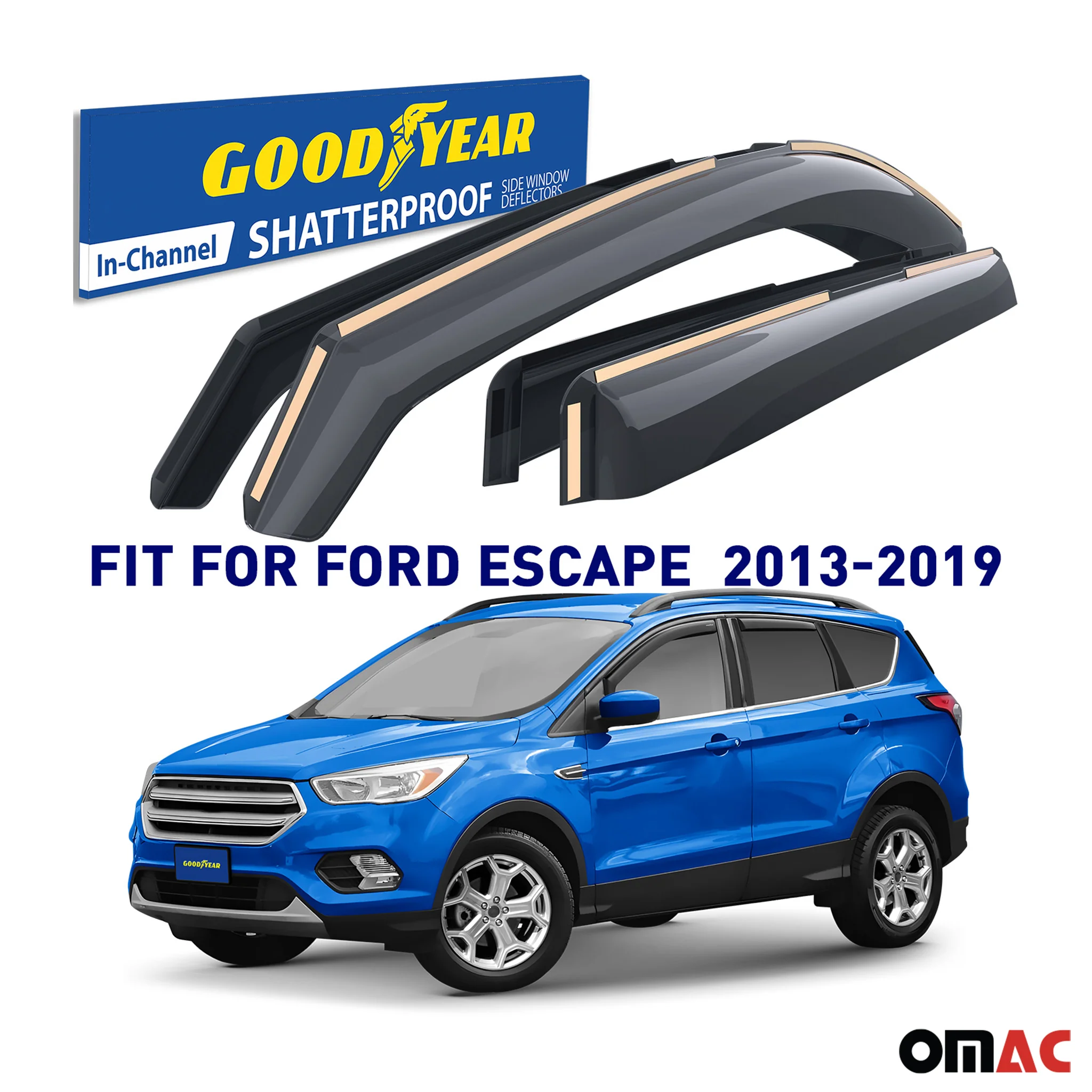 Goodyear Wind Deflectors for Ford Escape 2013-2019 In-channel Premium Smoke 4x - Image 2