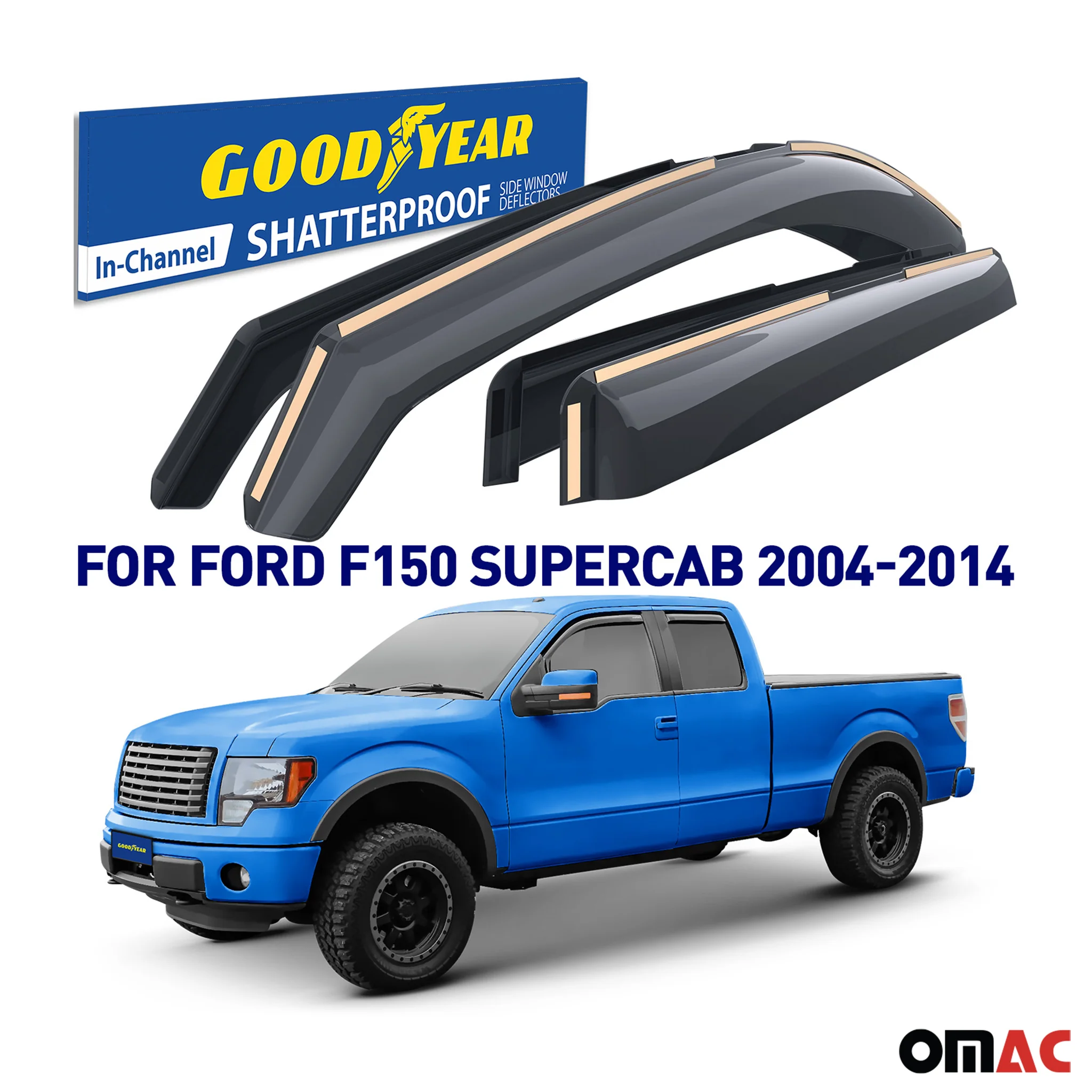 Goodyear Wind Deflectors for Ford F150 2004-2014 SuperCab In-channel Smoke 4 pcs - Image 2