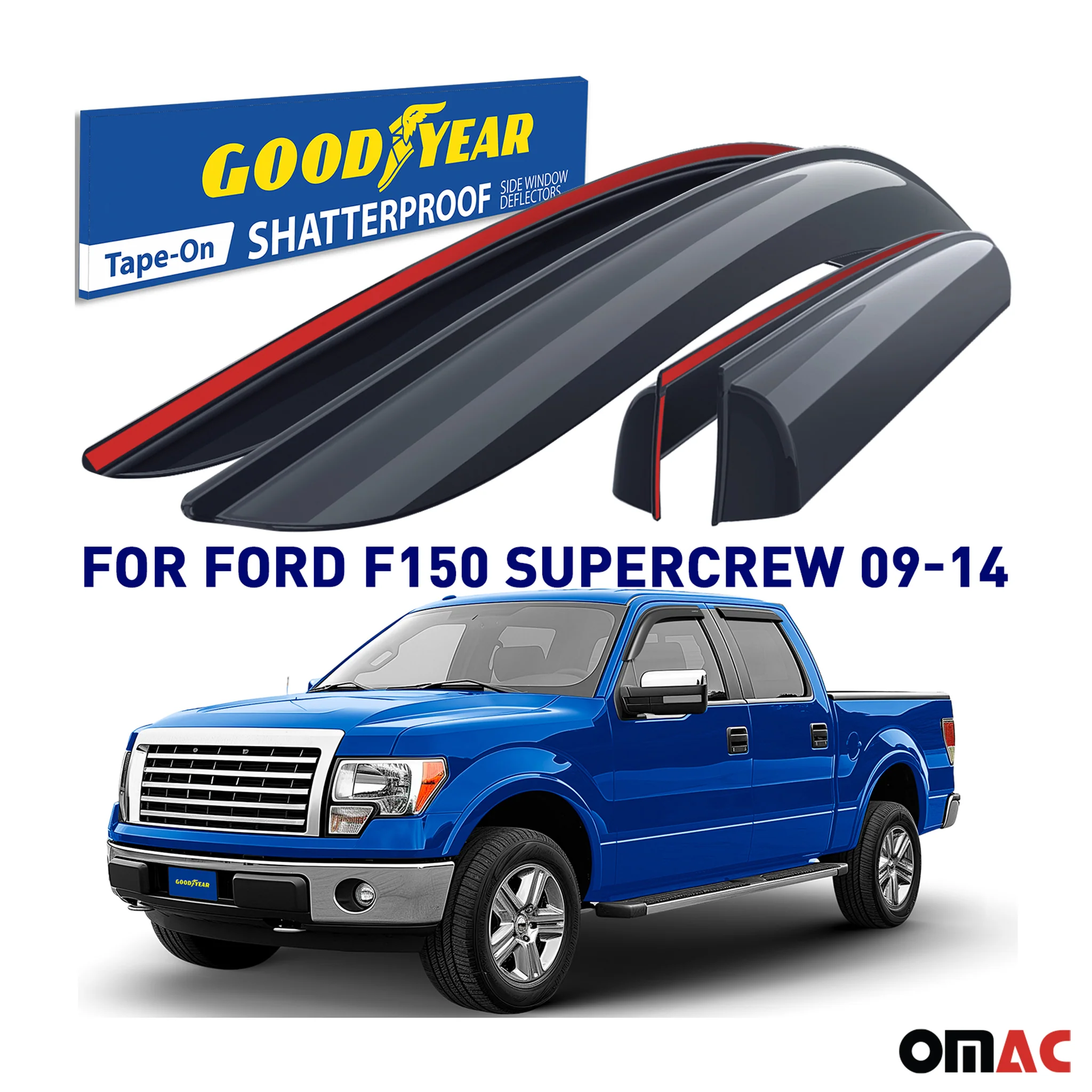 Goodyear Wind Deflectors for Ford F-150 / F-150 Raptor 2009-2014 SuperCrew 4 Pcs - Image 2