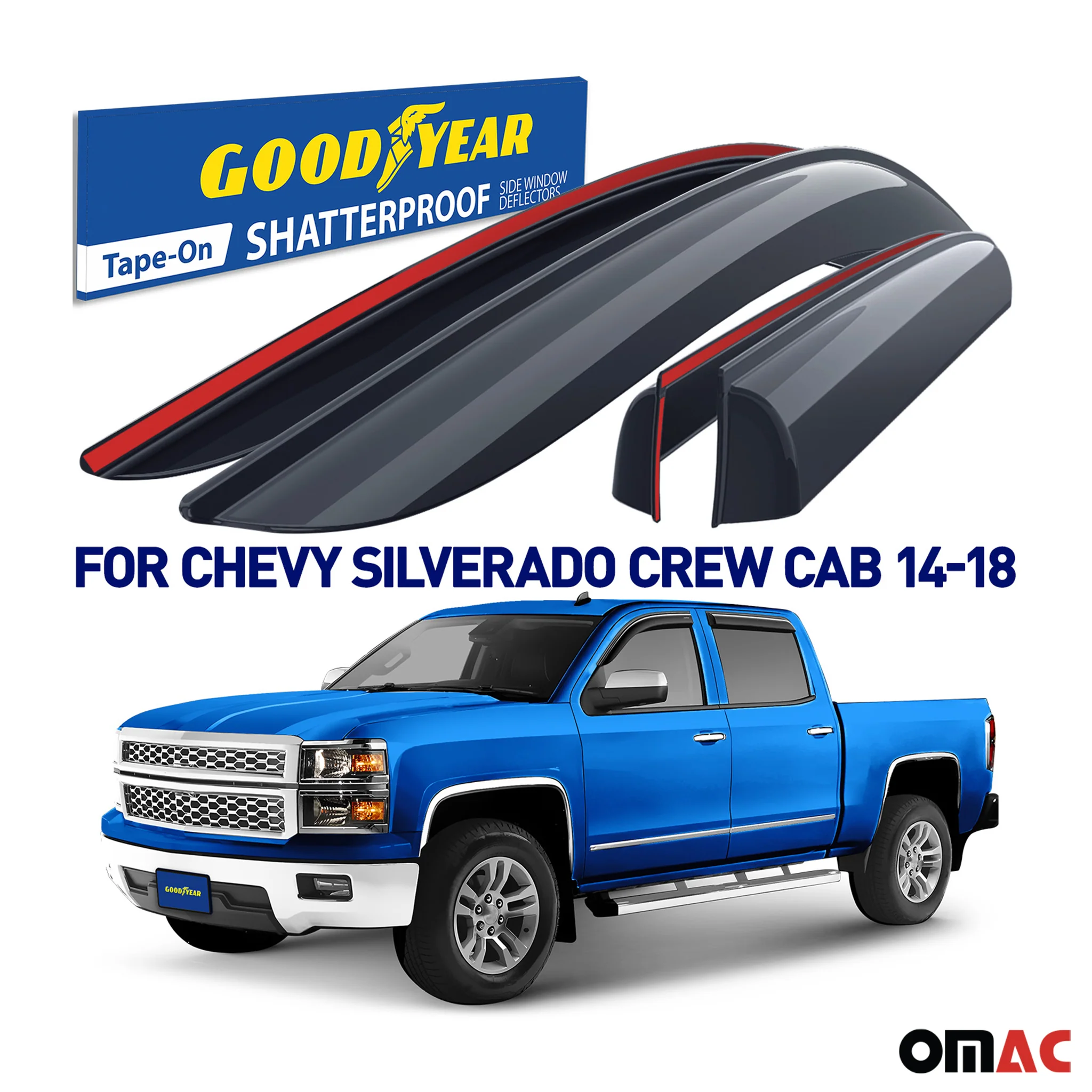 Goodyear Wind Deflectors for GMC Sierra 1500 2500 3500HD 2014-2018 Crew Cab 4Pcs - Image 2