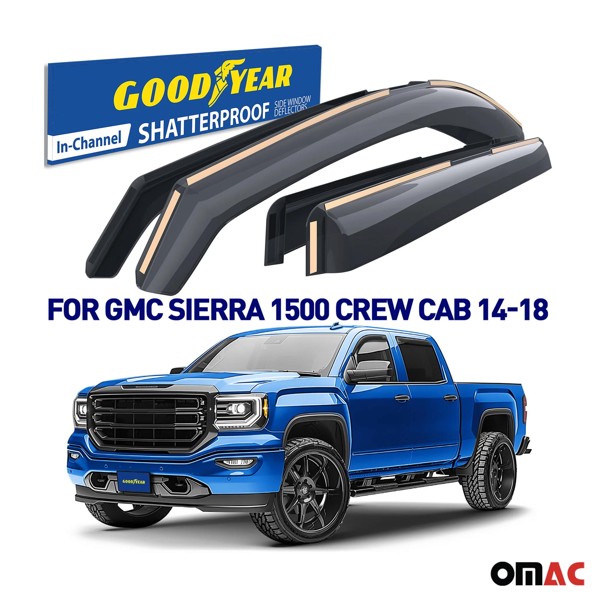 Goodyear Wind Deflectors for GMC Sierra 2500 3500HD 2015-2019 Crew Cab 4Pcs - Image 2
