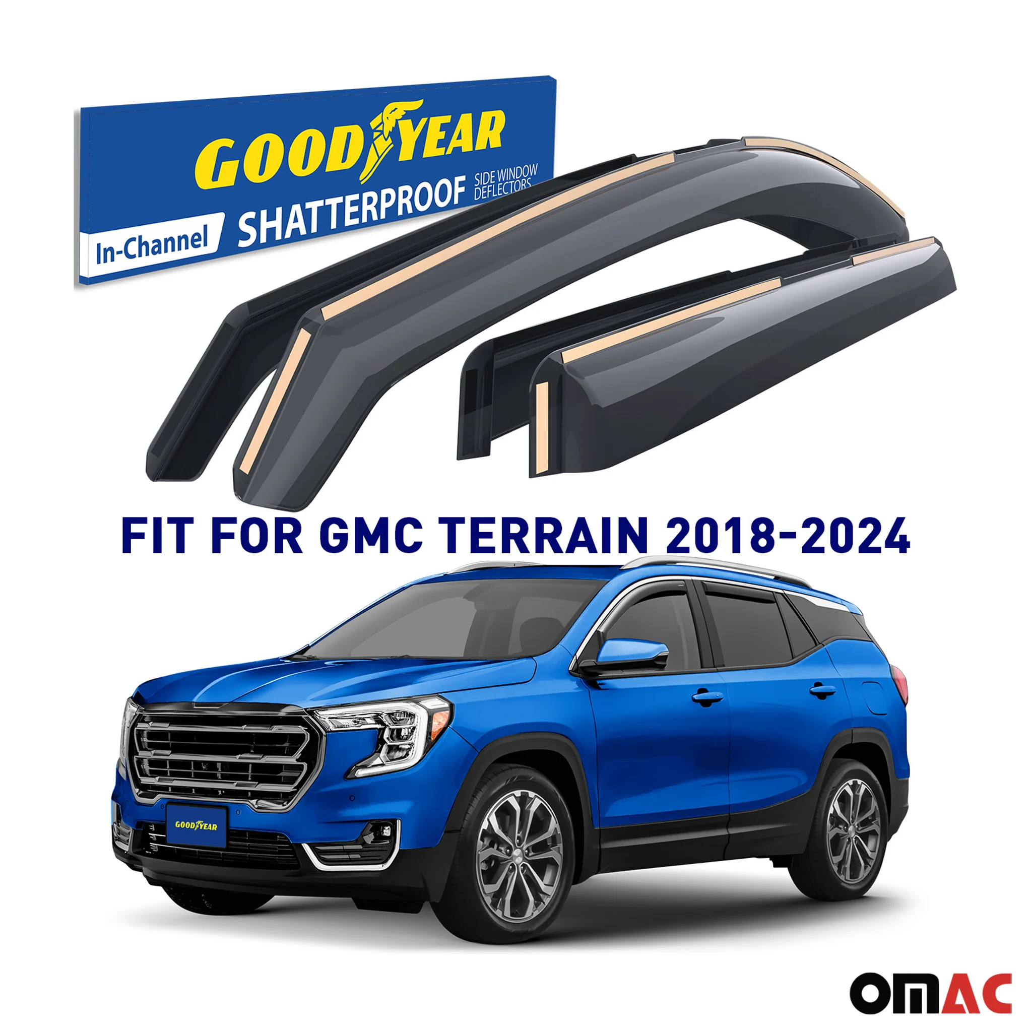Goodyear Wind Deflectors for GMC Terrain 2018-2024 In-channel Premium Smoke 4x - Image 2