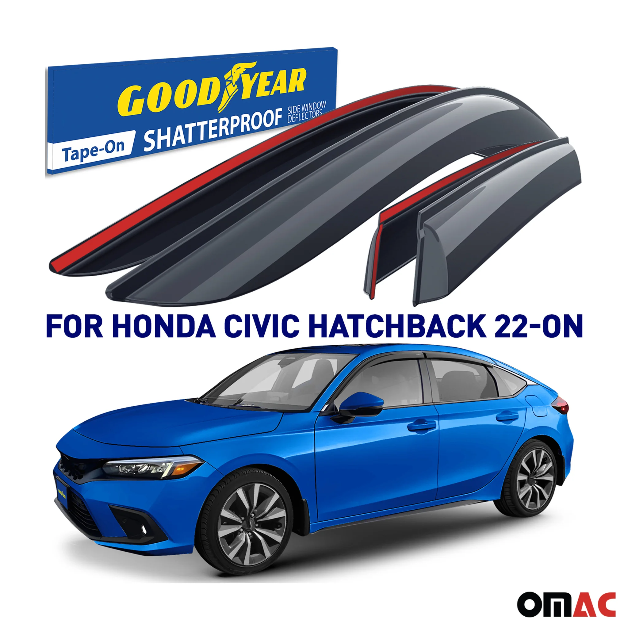 Goodyear Wind Deflectors for Honda Civic 2022-2025 Hatchback Tape-On Smoke 4 pcs - Image 2