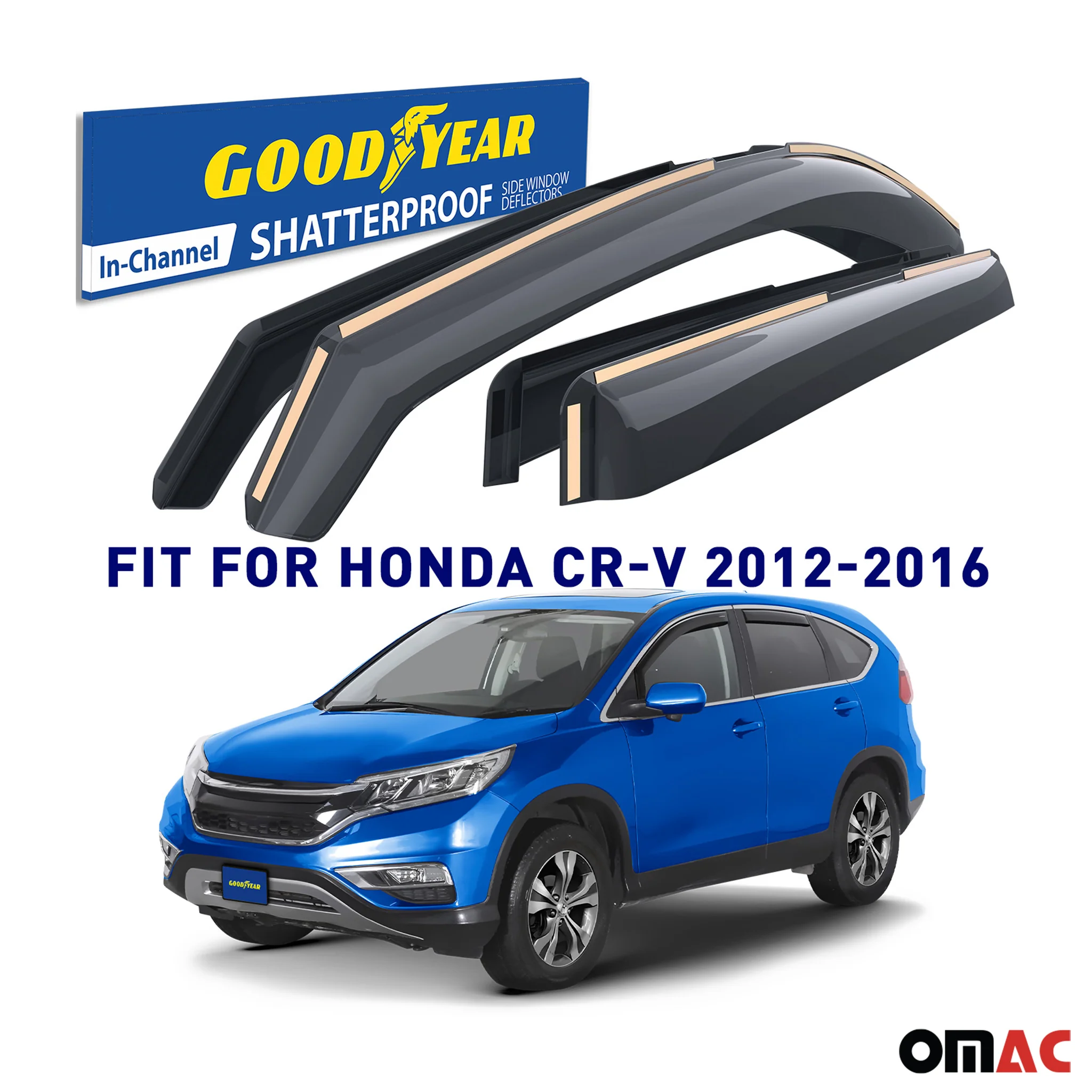 Goodyear Wind Deflectors for Honda CR-V (CRV) 2012-2016 In-channel Smoke 4 pcs - Image 2