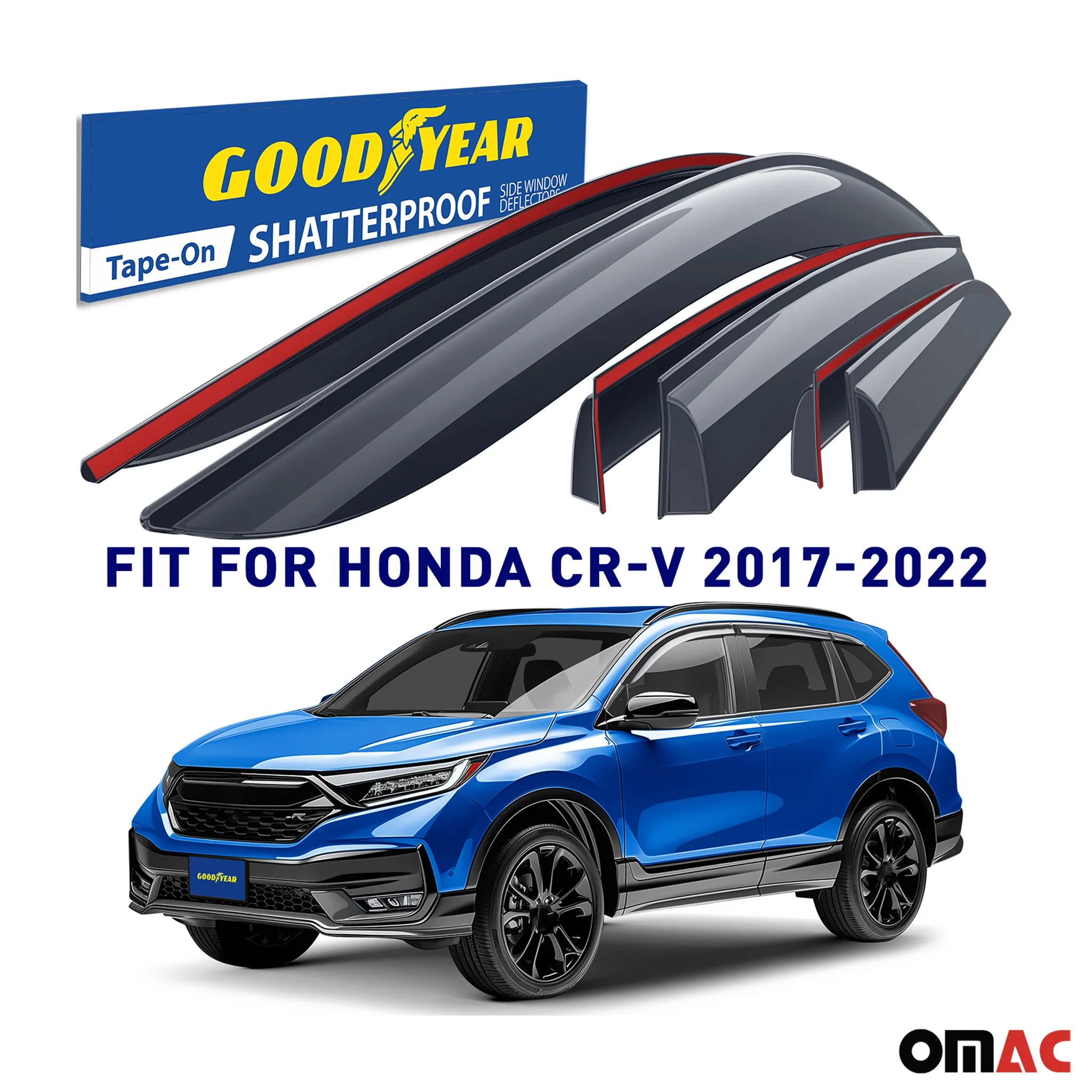 Goodyear Wind Deflectors for Honda CR-V (CRV) 2017-2022 Tape-On Premium Smoke 6x - Image 2