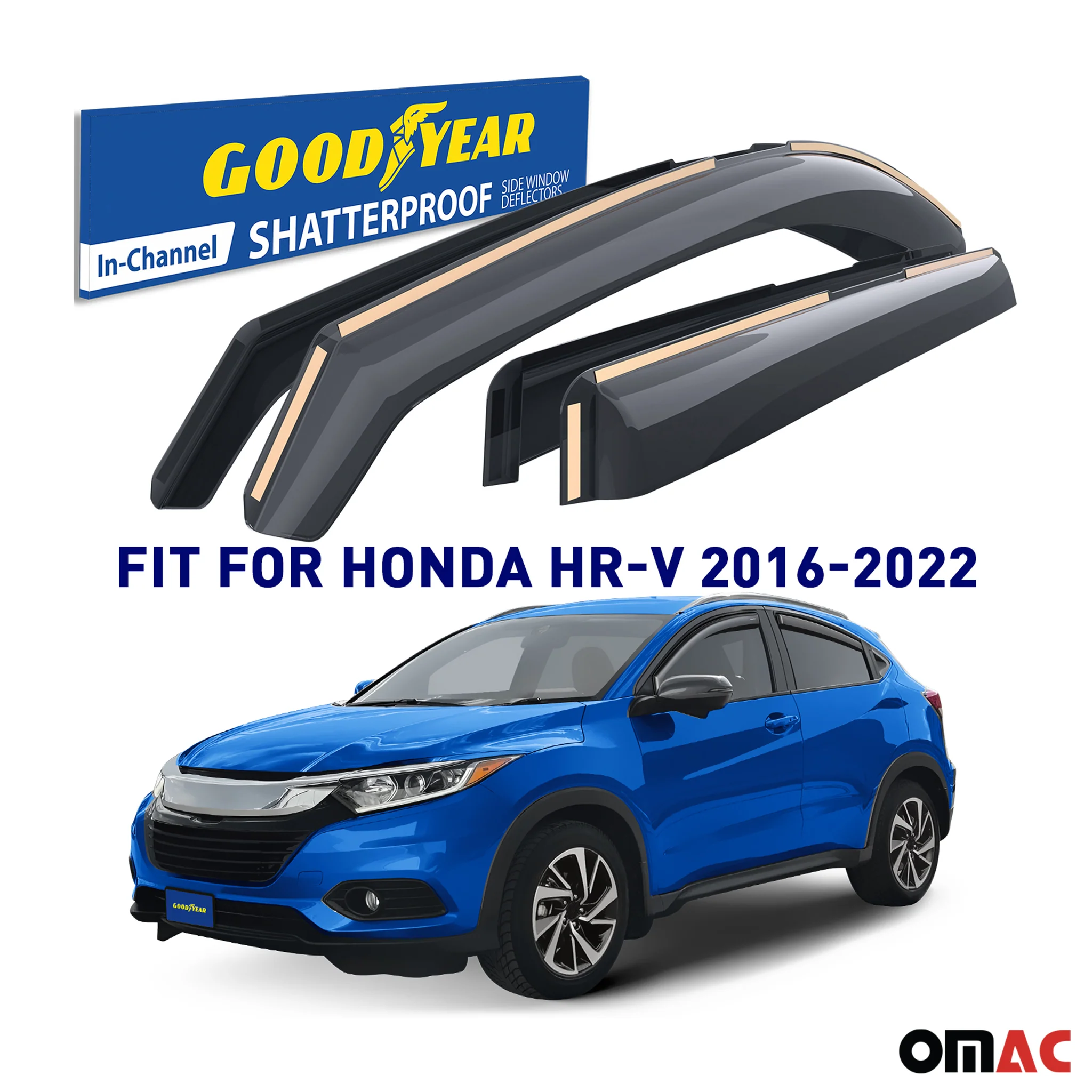 Goodyear Wind Deflectors for Honda HR-V 2016-2022 In-channel Premium Smoke 4 pcs - Image 2