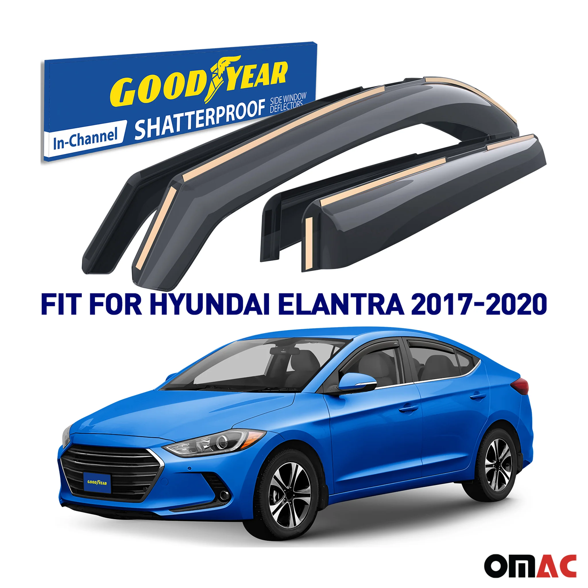 Goodyear Wind Deflectors for Hyundai Elantra 2017-2020 Sedan In-channel Smoke 4x - Image 2