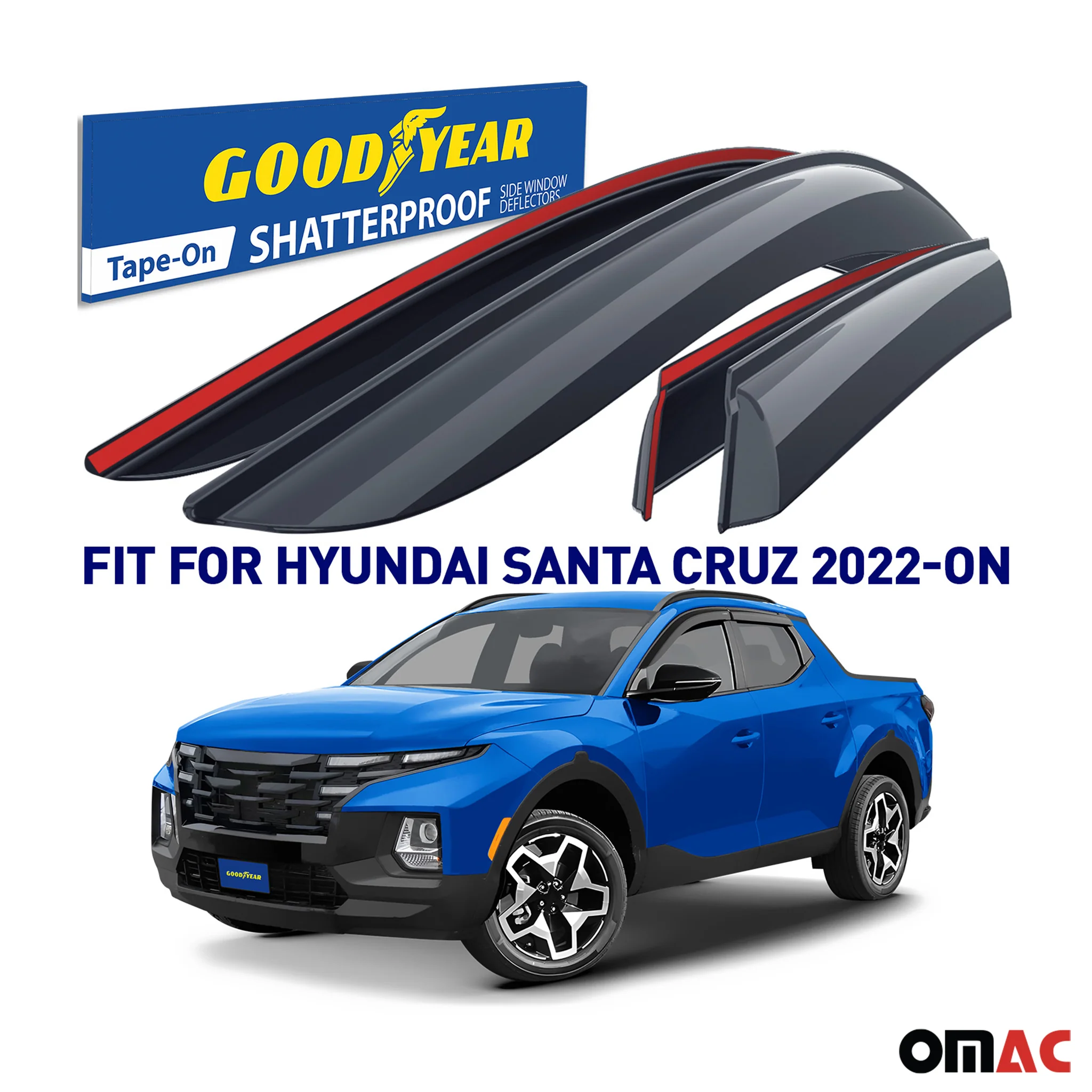 Goodyear Wind Deflectors for Hyundai Santa Cruz 2022-2025 Tape-On Smoke 4 pcs - Image 2