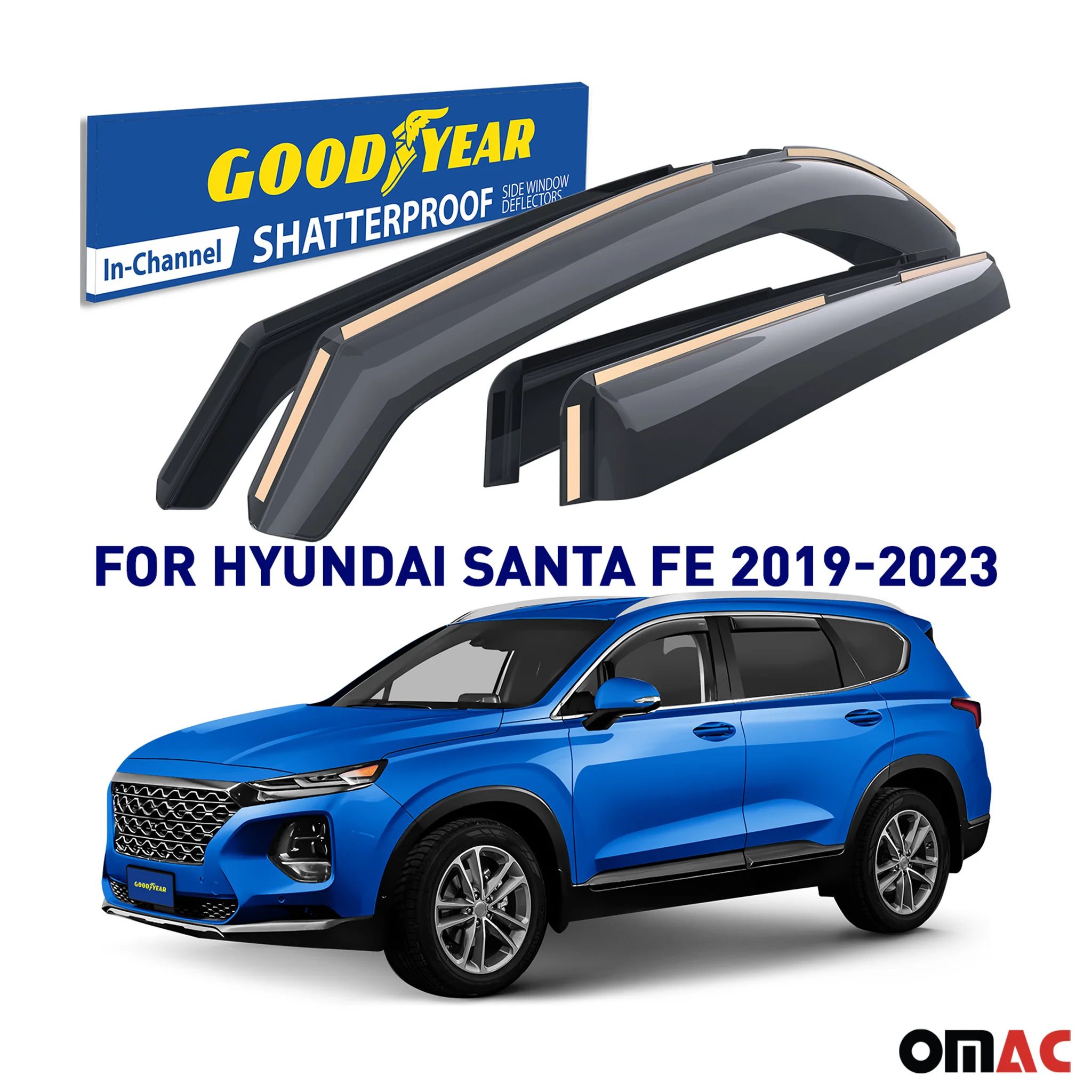 Goodyear Wind Deflectors for Hyundai Santa Fe 2019-2023 In-channel Smoke 4 pcs - Image 2