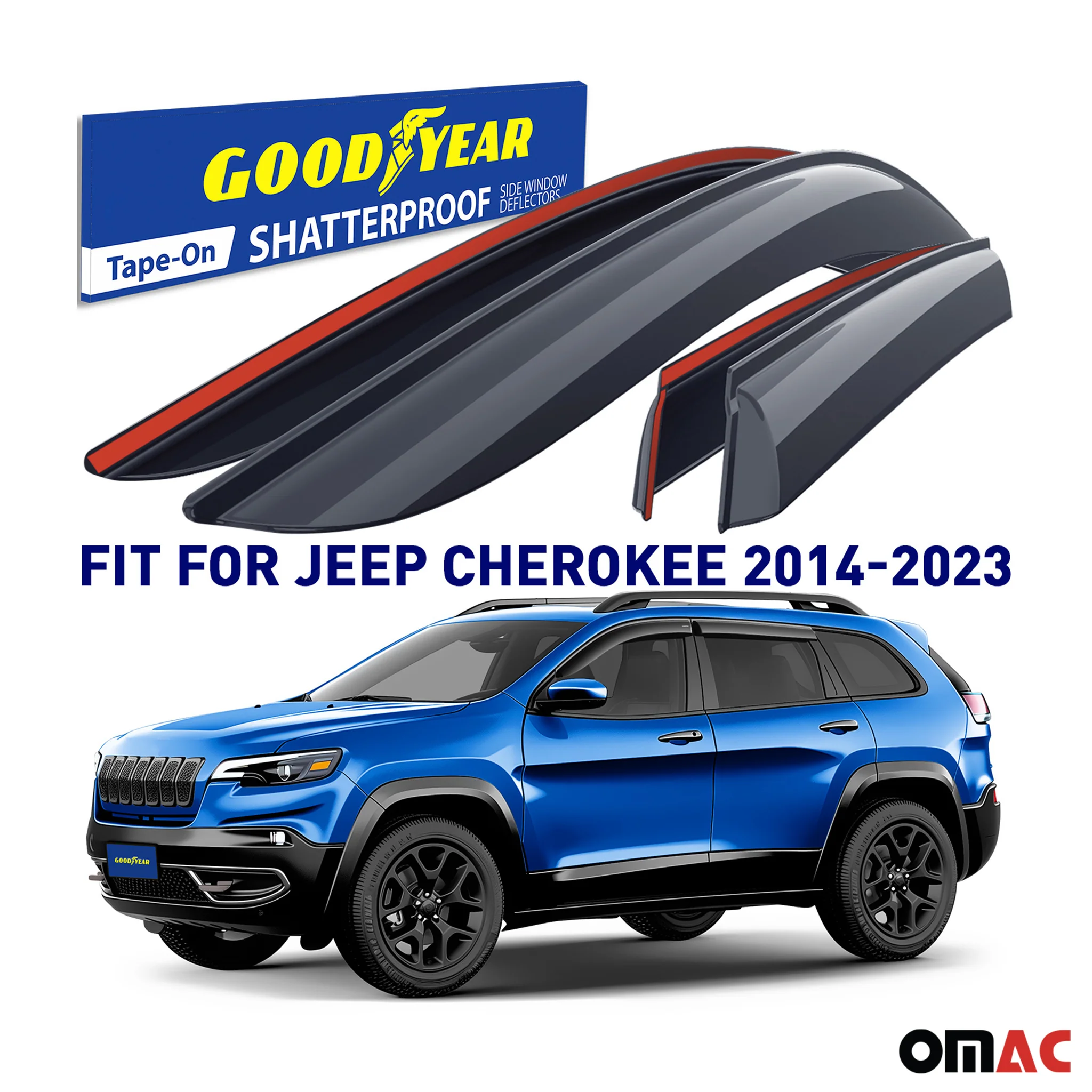 Goodyear Wind Deflectors for Jeep Cherokee 2014-2023 Tape-On Premium Smoke 4 pcs - Image 2