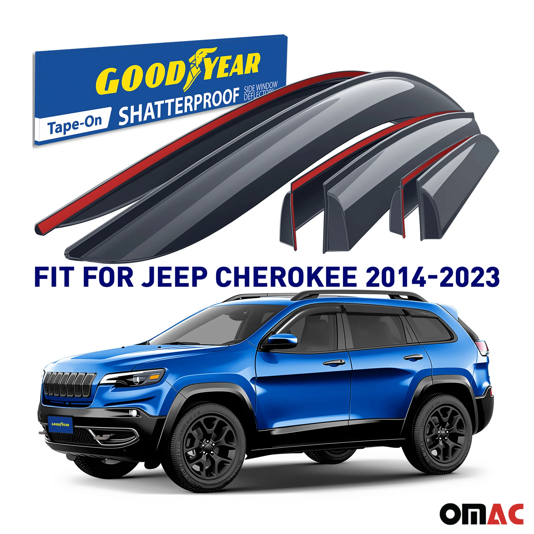 Goodyear Wind Deflectors for Jeep Cherokee 2014-2023 Tape-On Premium Smoke 6 pcs - Image 2