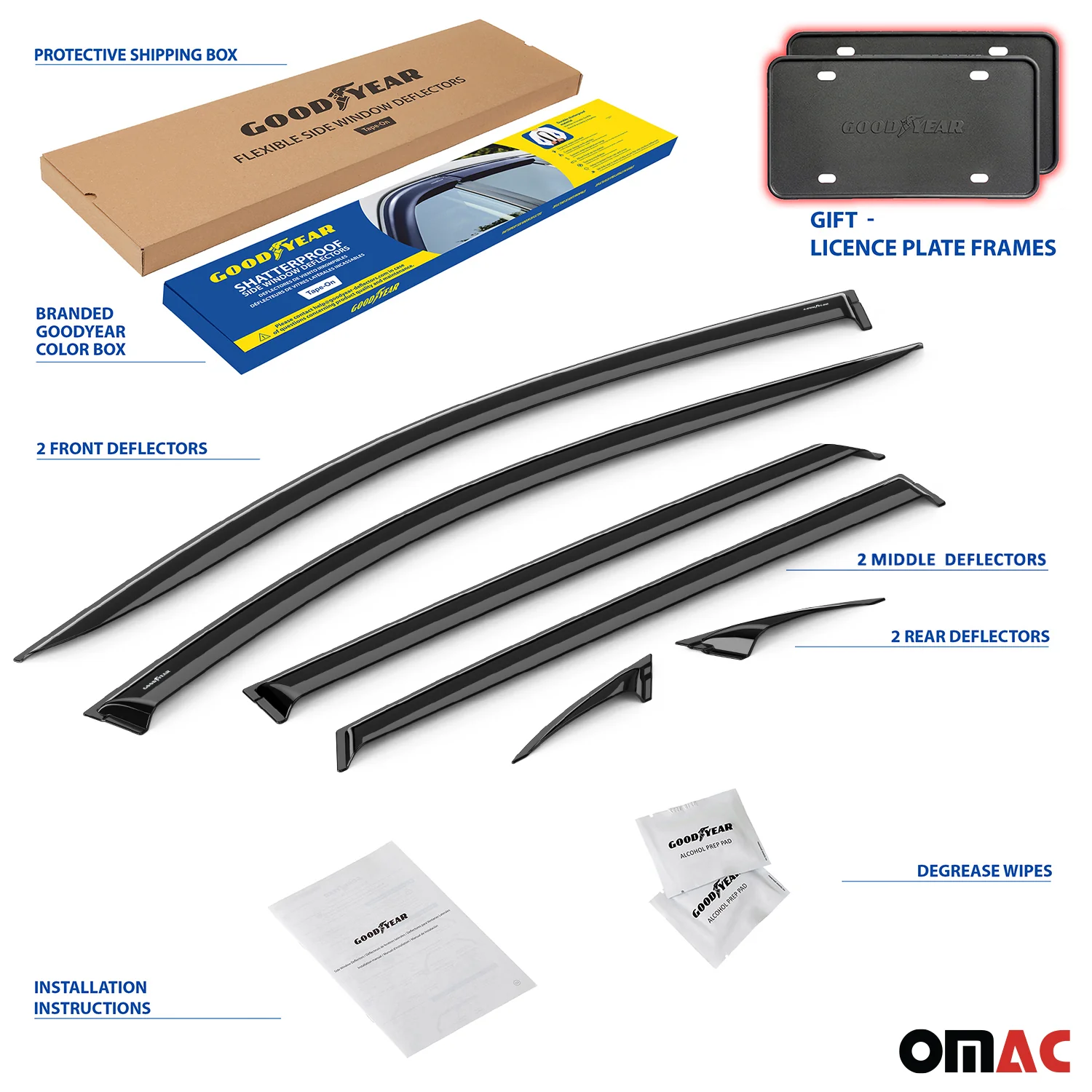 Goodyear Wind Deflectors for Jeep Compass 2017-2025 Tape-On Premium Smoke 6 pcs - Image 4