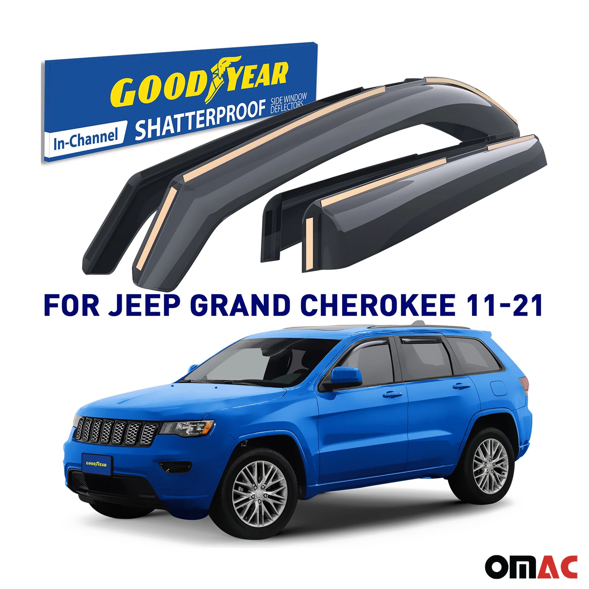 Goodyear Wind Deflectors for Jeep Grand Cherokee 2011-2020 In-channel Smoke 4x - Image 2
