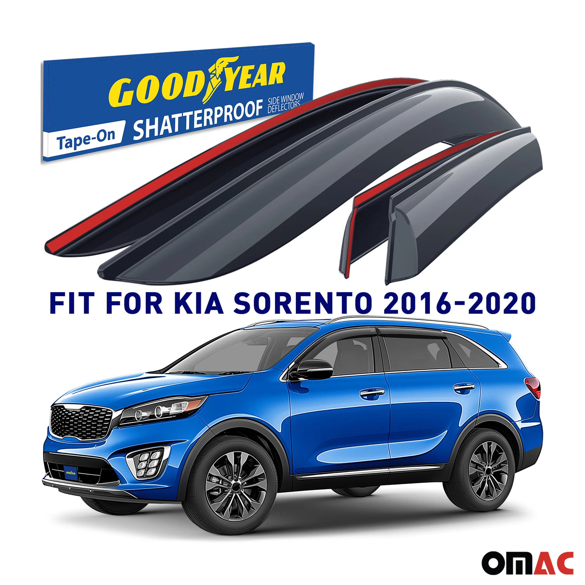 Goodyear Wind Deflectors for Kia Sorento 2016-2020 Tape-On Premium Smoke 4 pcs - Image 2