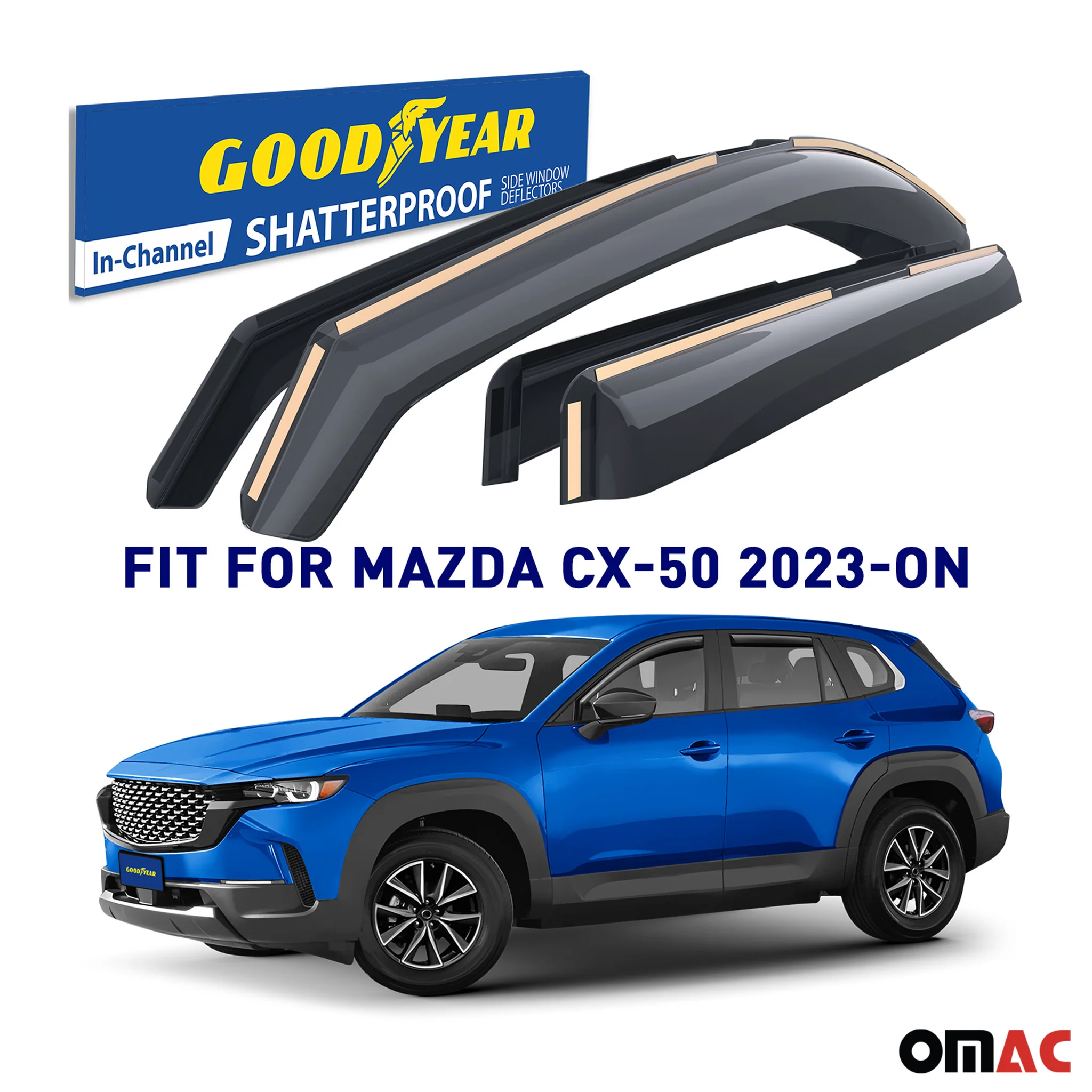 Goodyear Wind Deflectors for Mazda CX-50 2023-2025 Tape-On Premium Smoke 6 pcs - Image 2