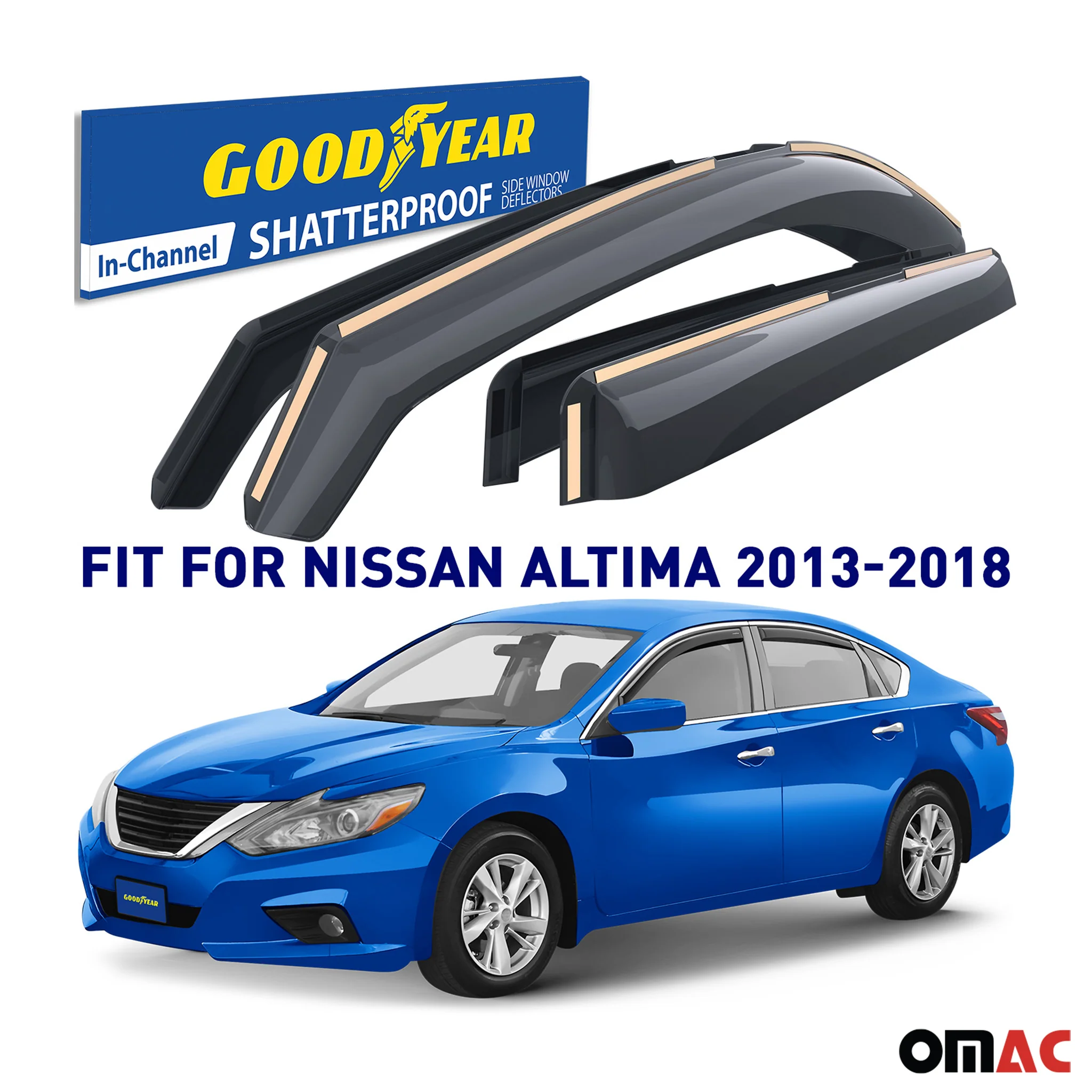 Goodyear Wind Deflectors for Nissan Altima 2013-2018 In-channel Premium Smoke 4x - Image 2