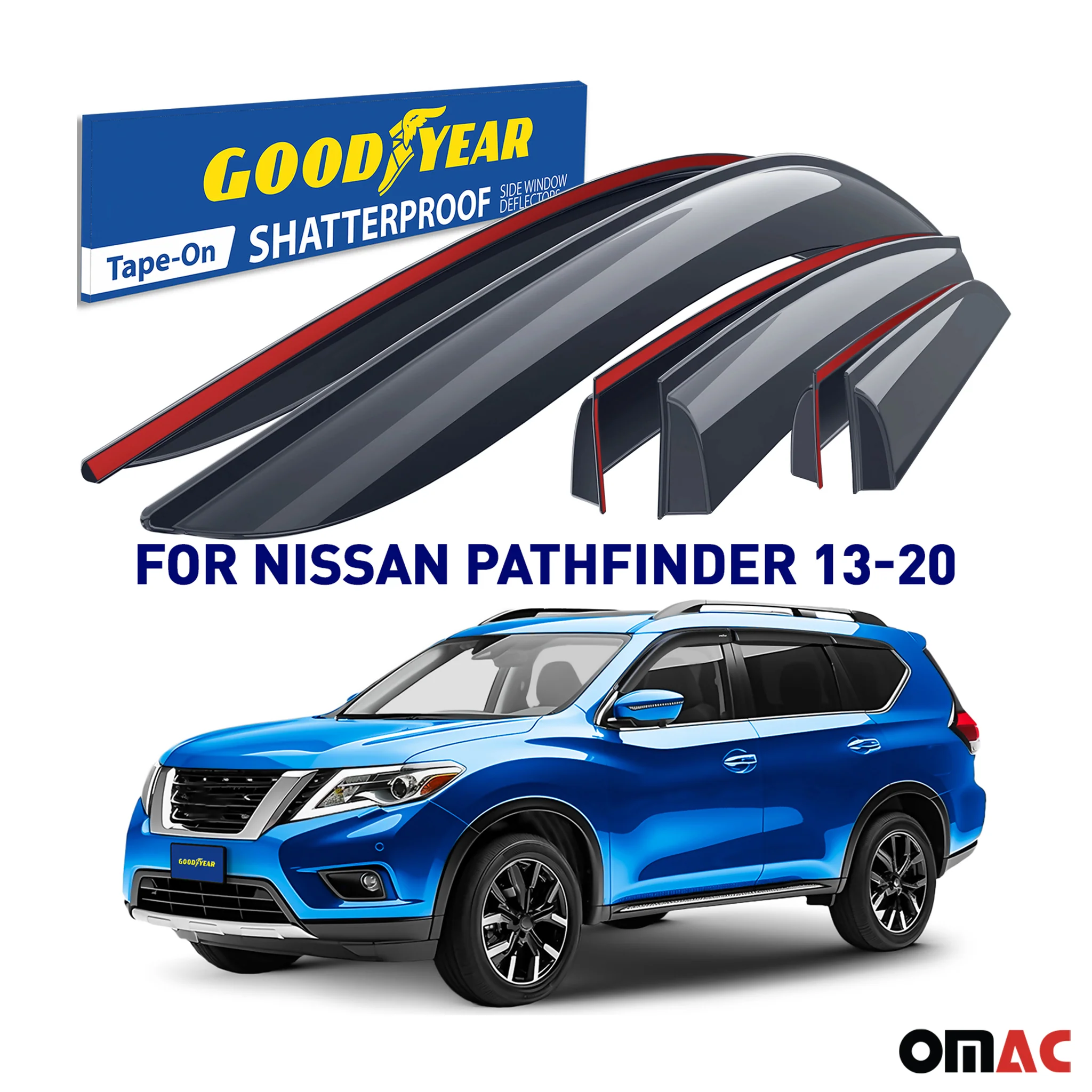 Goodyear Wind Deflectors for Nissan Pathfinder 2013-2020 Shatterproof Smoke 6x - Image 2