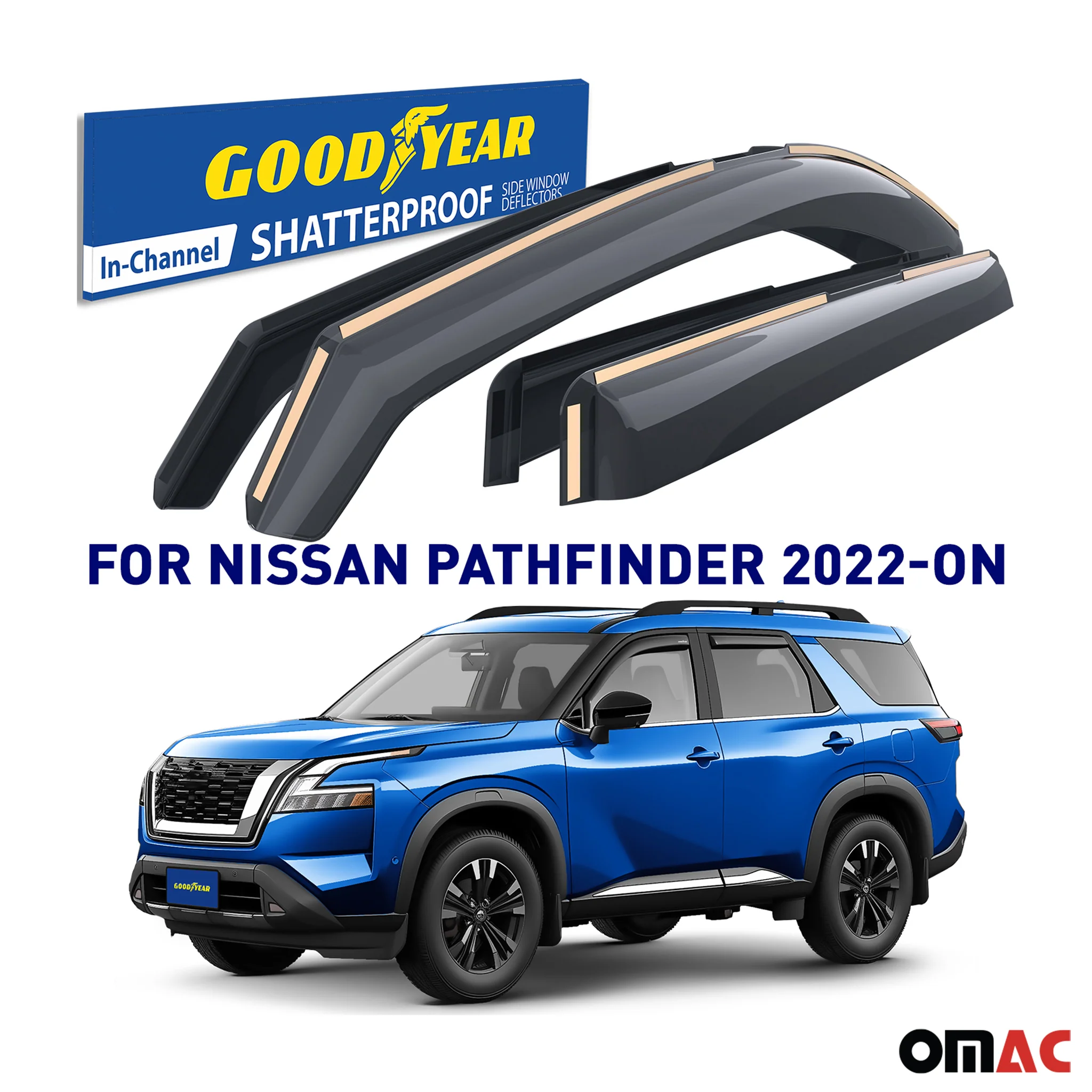 Goodyear Wind Deflectors for Nissan Pathfinder 2022-2025 In-channel Smoke 4 pcs - Image 2