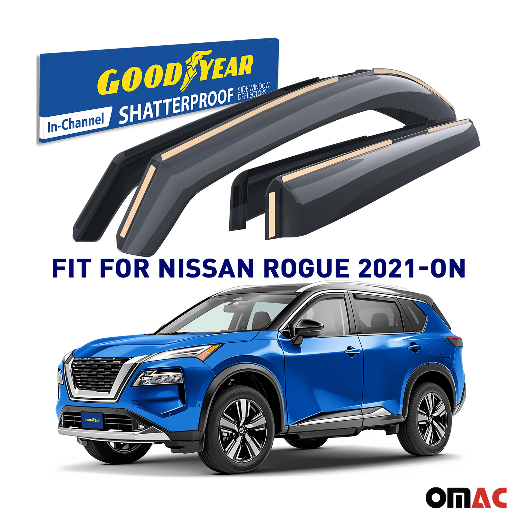 Goodyear Wind Deflectors for Nissan Rogue 2021-2025 In-channel Premium Smoke 4x - Image 2