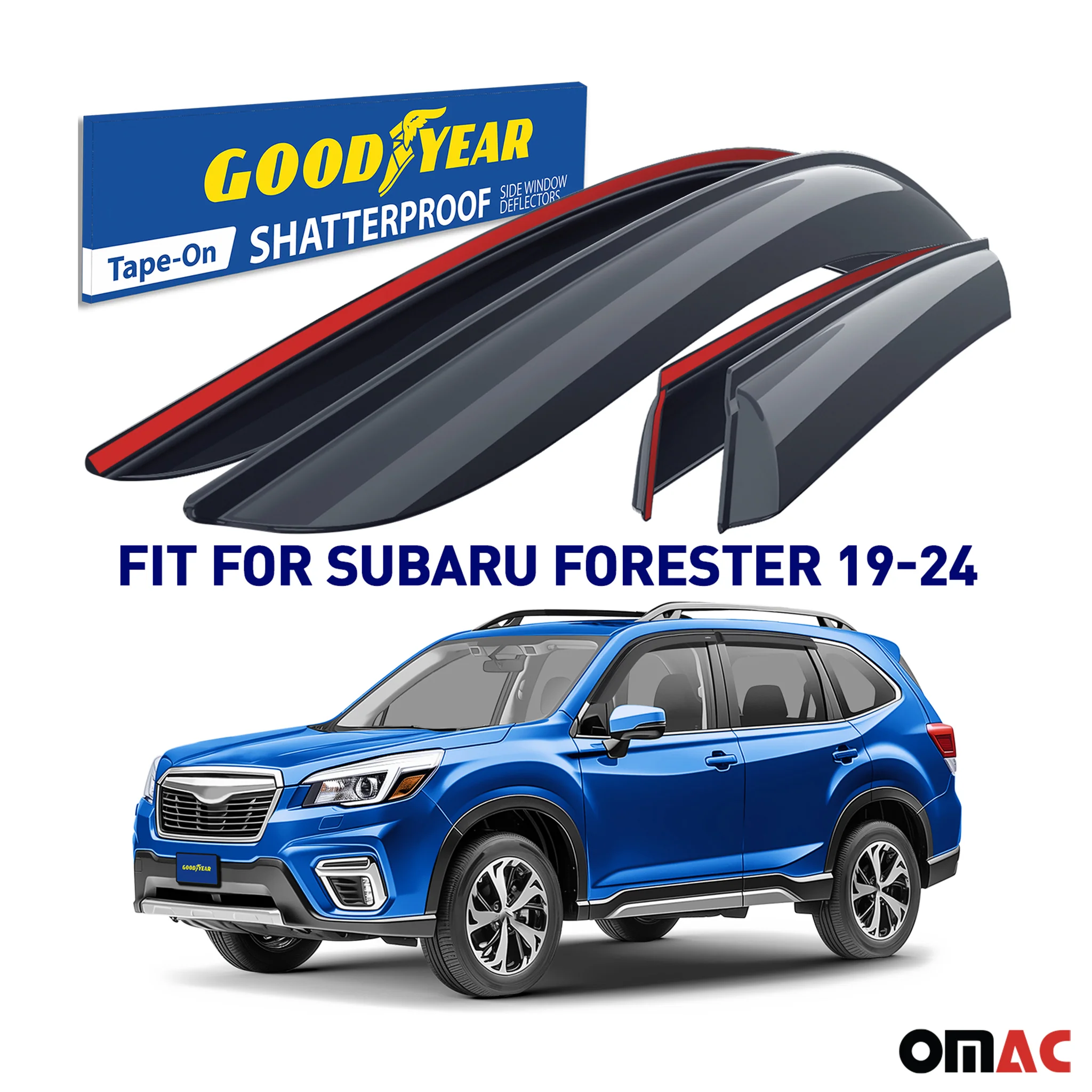 Goodyear Wind Deflectors for Subaru Forester V 2019-25 Tape-On Premium Smoke 4x - Image 2
