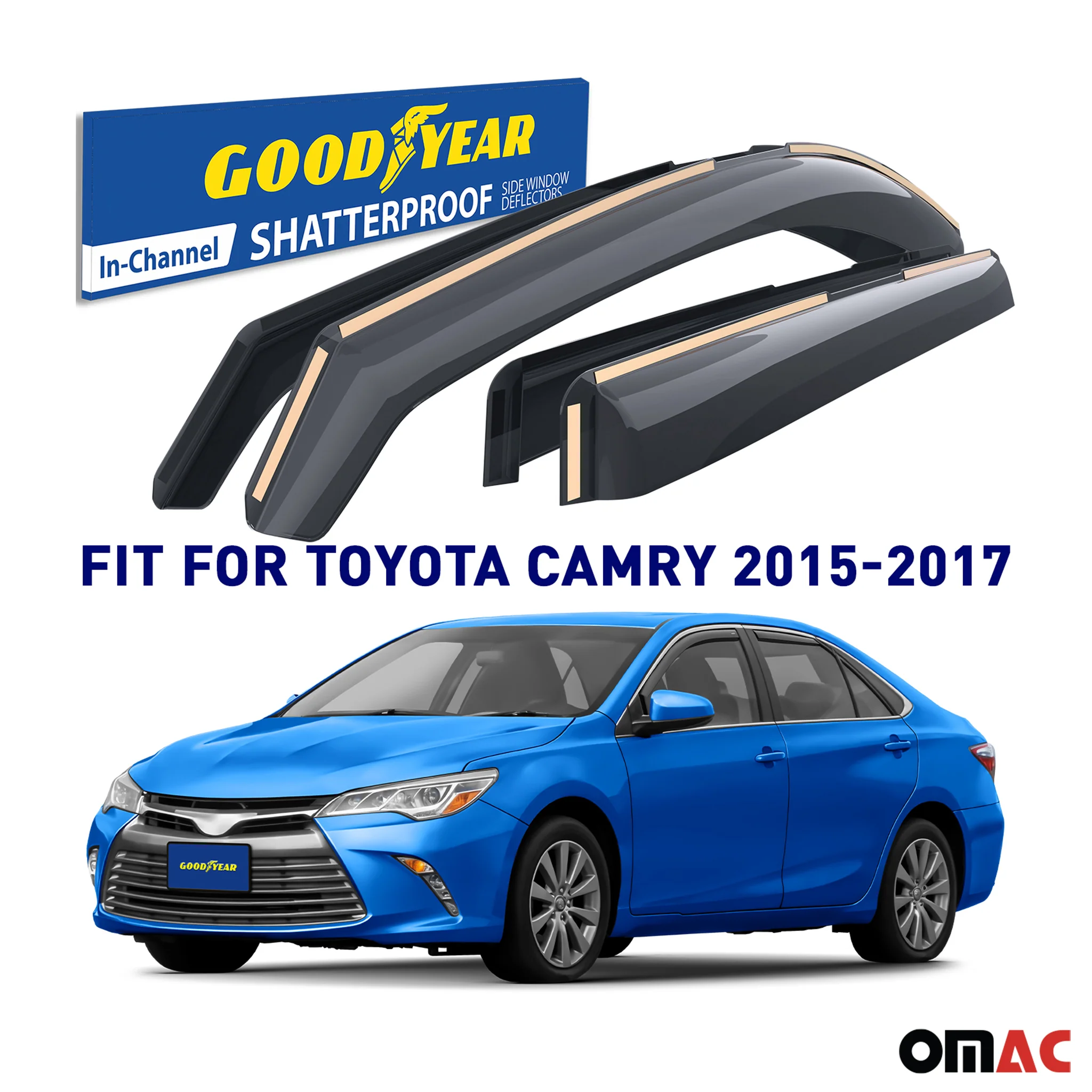 Goodyear Wind Deflectors for Toyota Camry 2015-2017 In-channel Premium Smoke 4x - Image 2