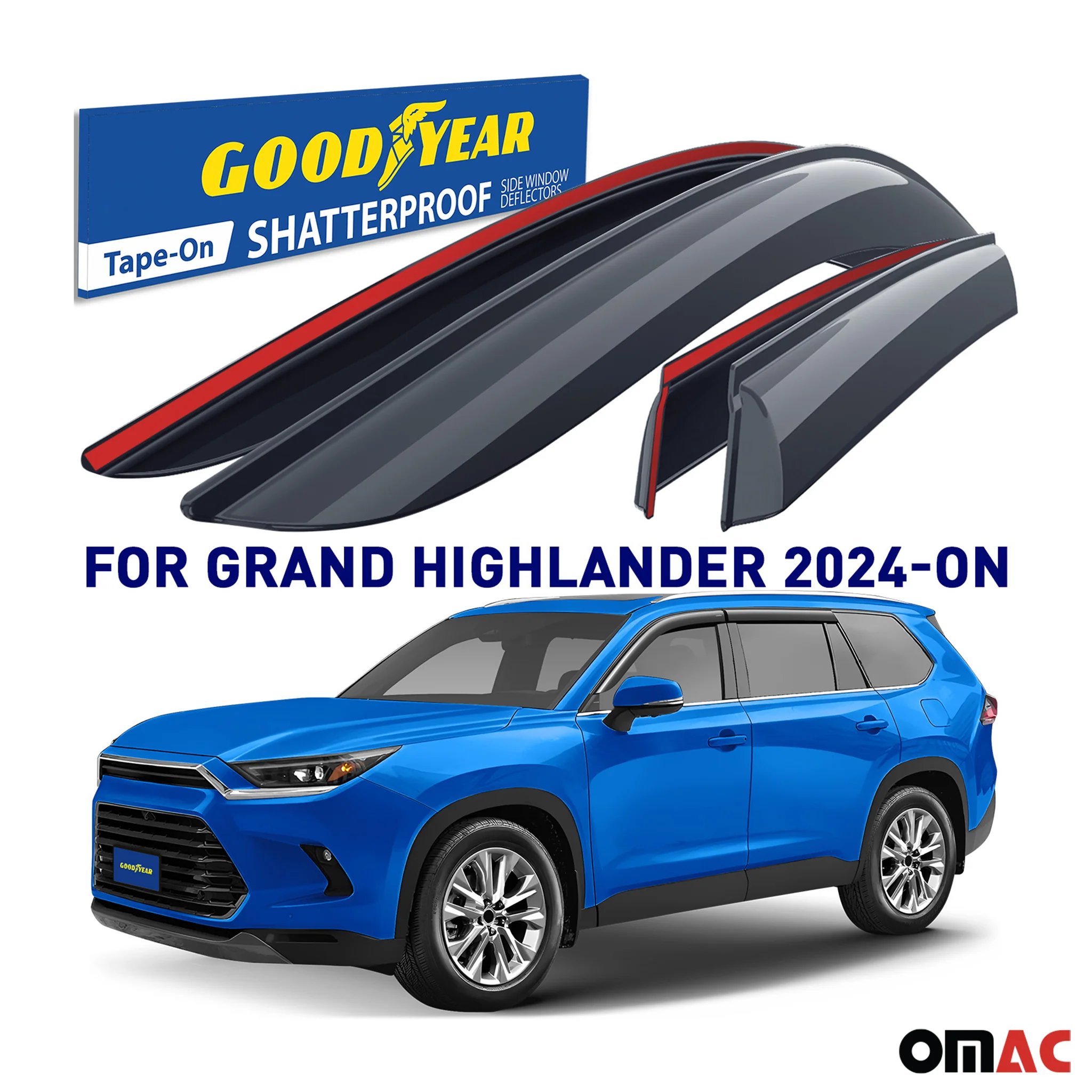 Goodyear Wind Deflectors for Toyota Grand Highlander 2024-2025 Tape-On Smoke 4x - Image 2