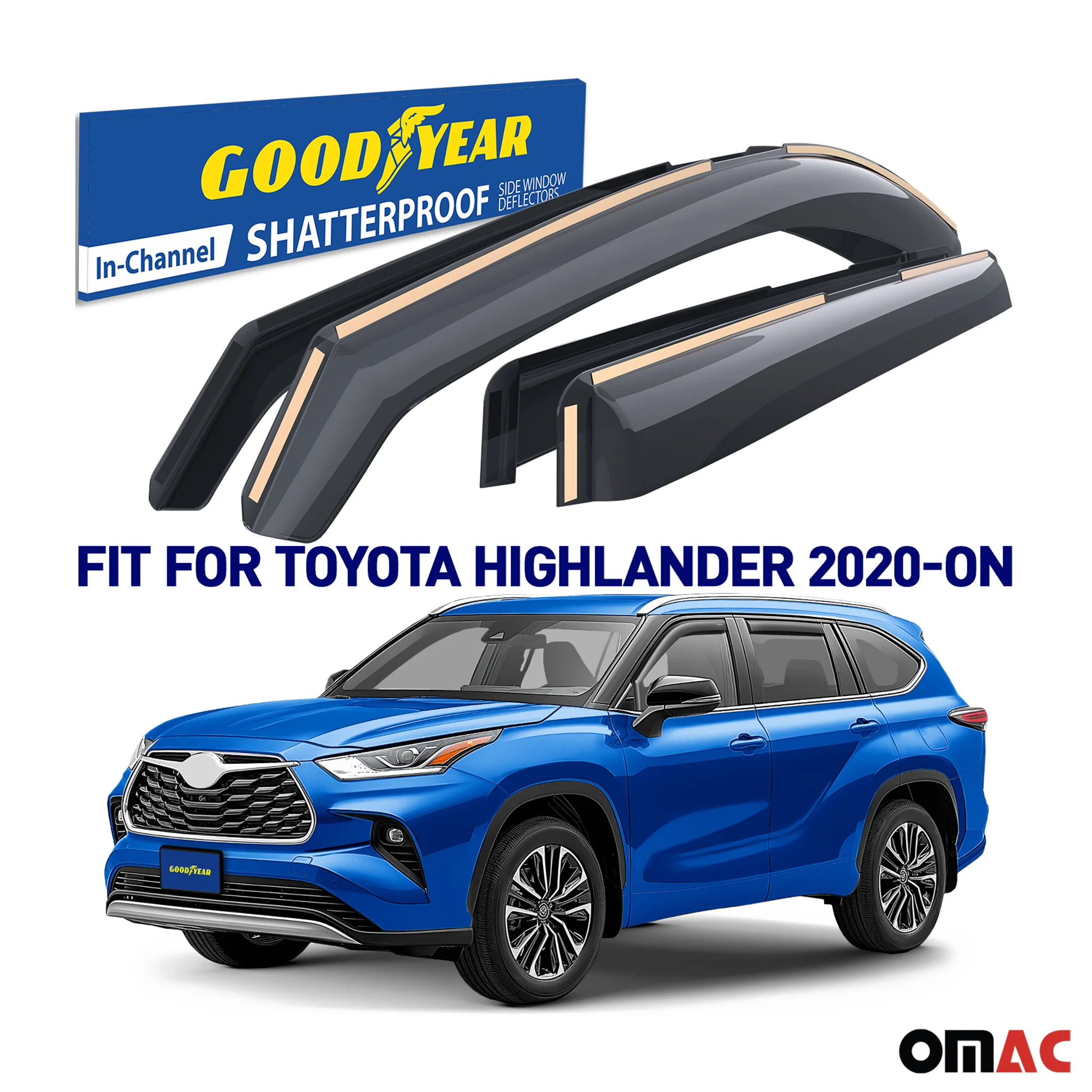 Goodyear Wind Deflectors for Toyota Highlander 2020-2025 In-channel Smoke 4 pcs - Image 2
