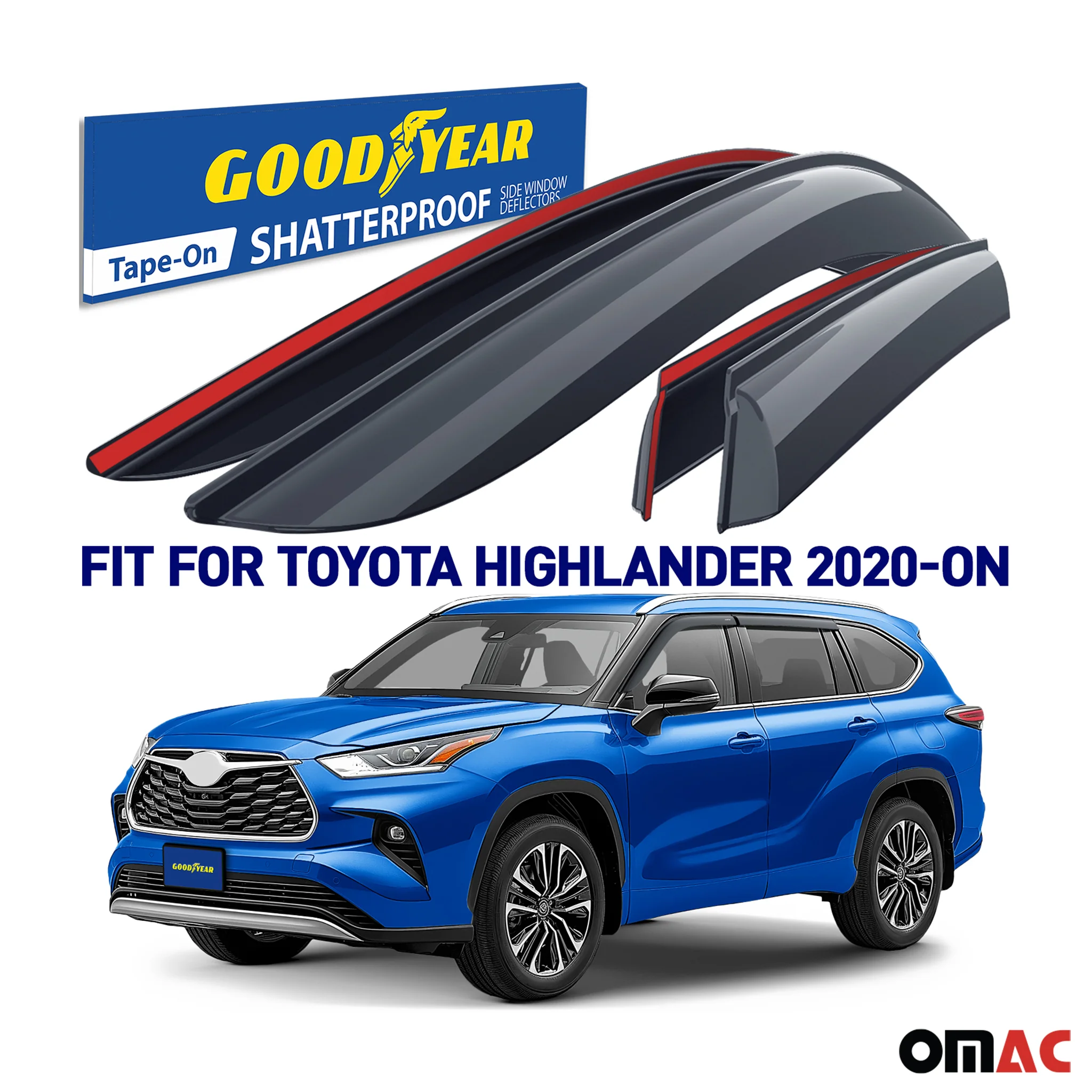 Goodyear Wind Deflectors for Toyota Highlander 2020-2025 Shatterproof Smoke 4x - Image 2