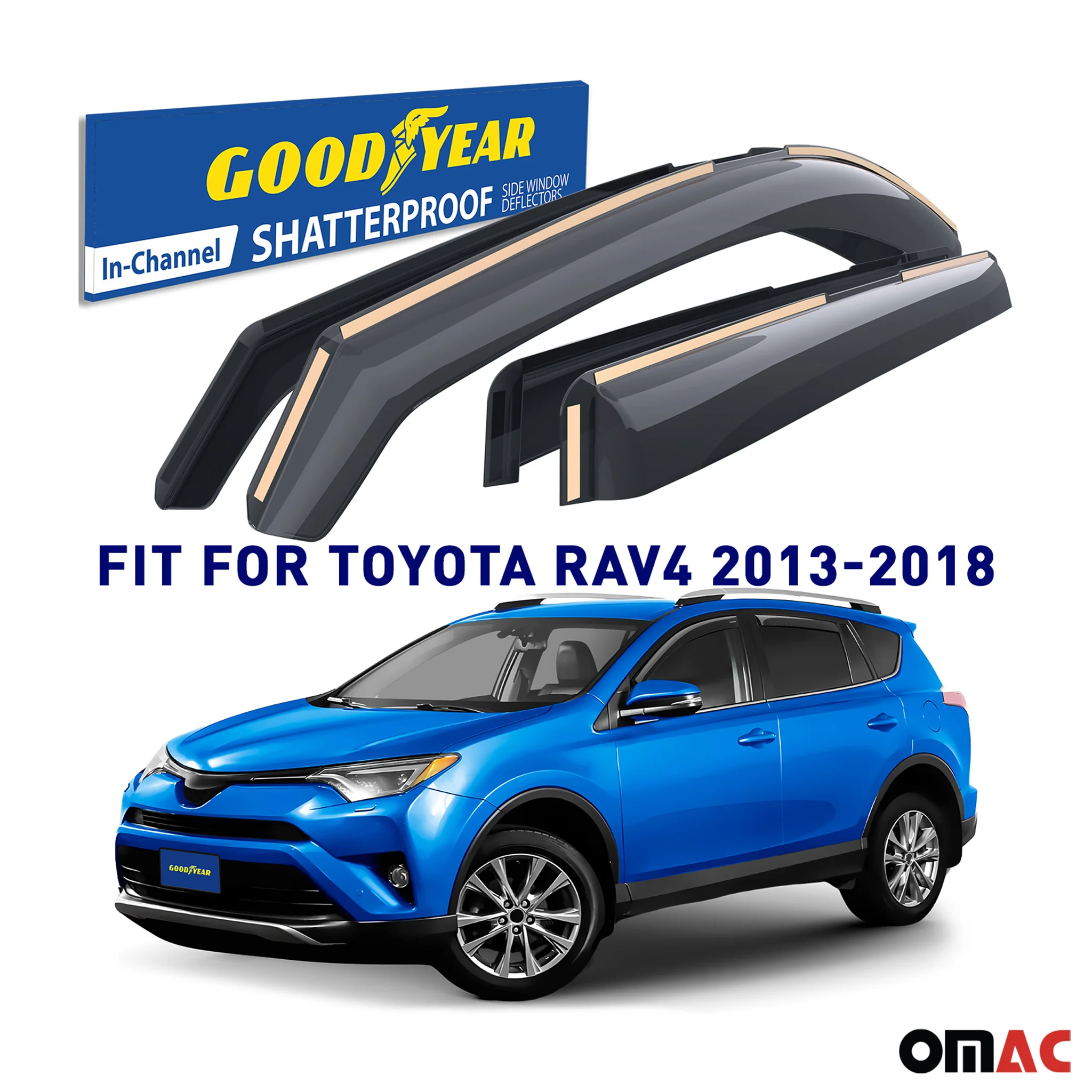 Goodyear Wind Deflectors for Toyota RAV4 2013-2018 In-channel Premium Smoke 4x - Image 2