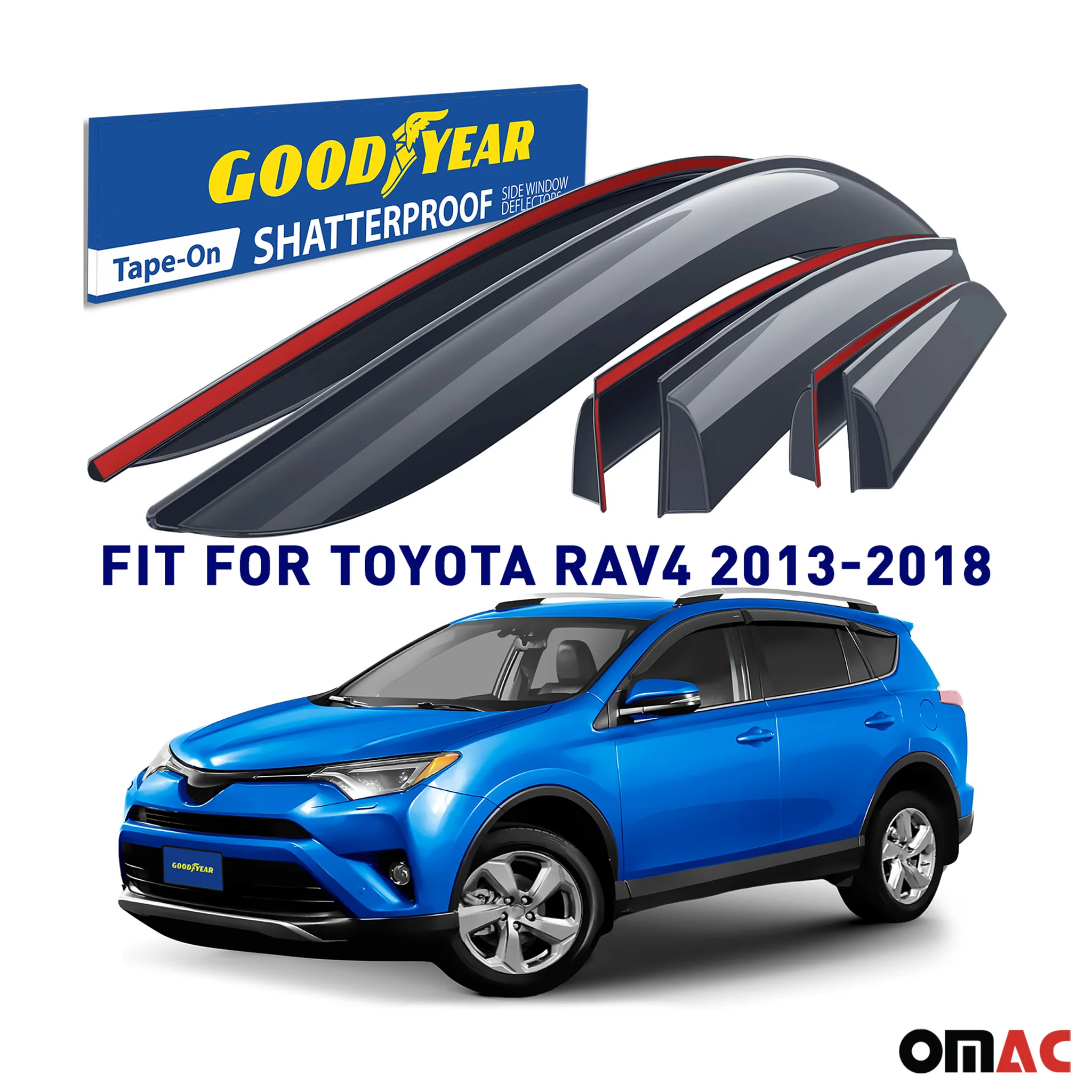 Goodyear Wind Deflectors for Toyota RAV4 2013-2018 Tape-On Premium Smoke 6 pcs - Image 2