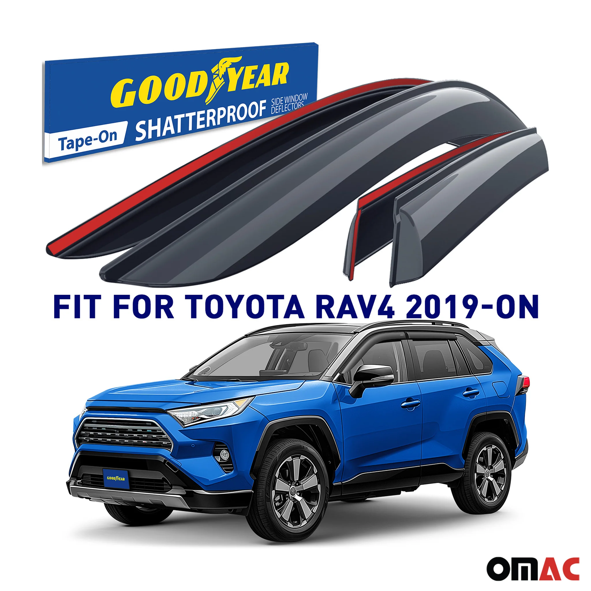Goodyear Wind Deflectors for Toyota RAV4 2019-2025 Tape-On Premium Smoke 4 pcs - Image 2