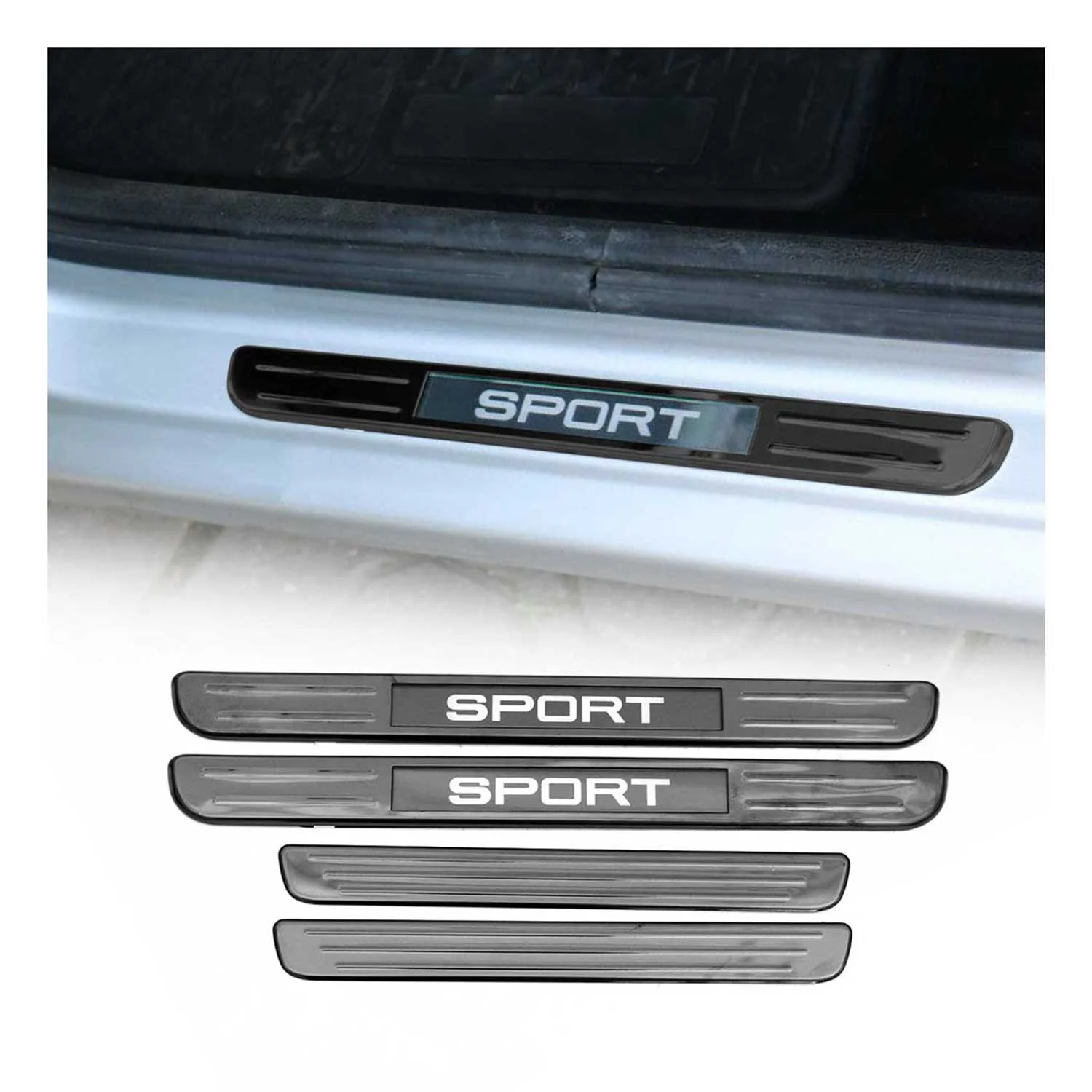 Audi Door Sill Scuff Plate Illuminated Sport Stainless Steel Dark 4 Pcs