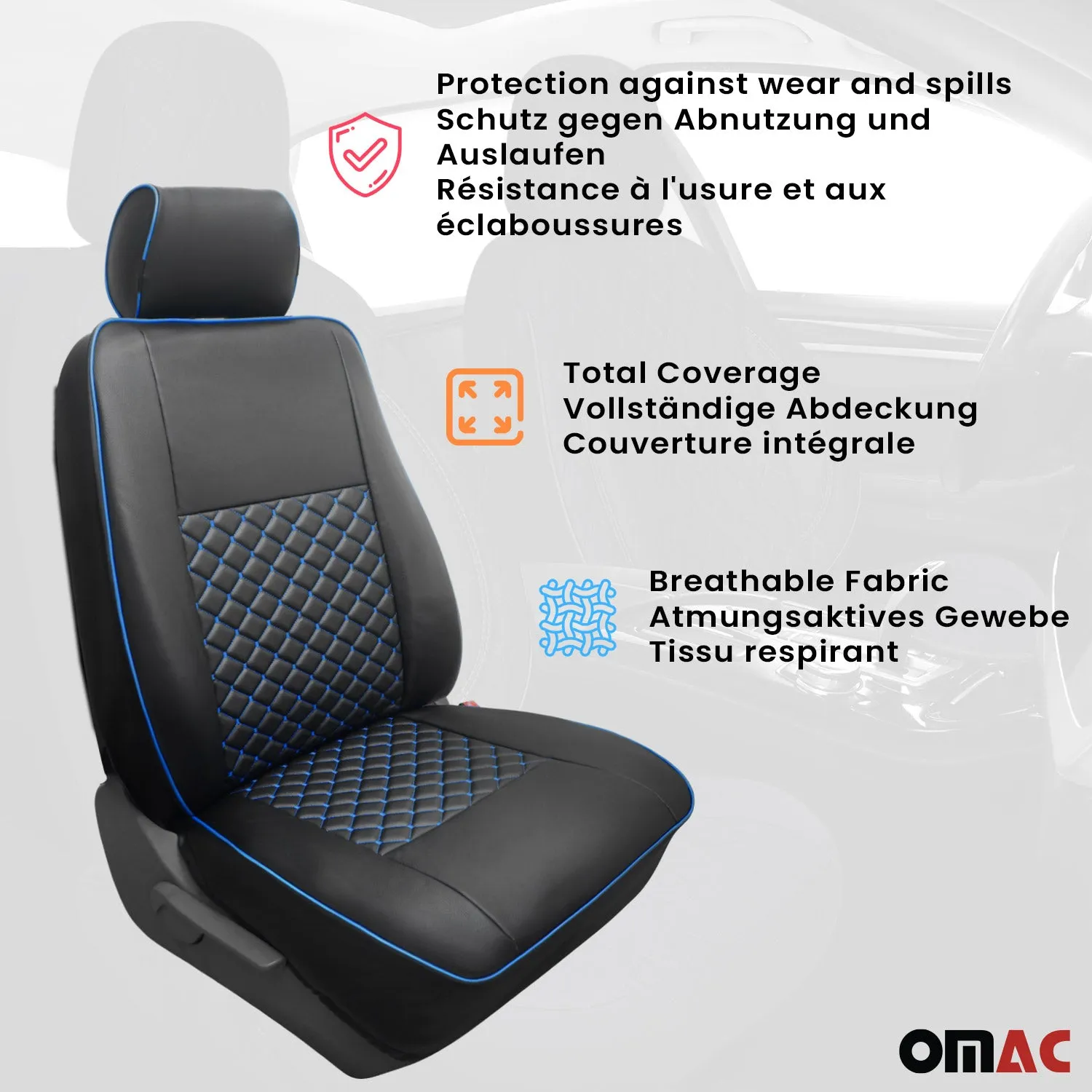 1993-2003 VW Eurovan Leather Car Seat Covers Protector Black Blue 2+1 - Image 3