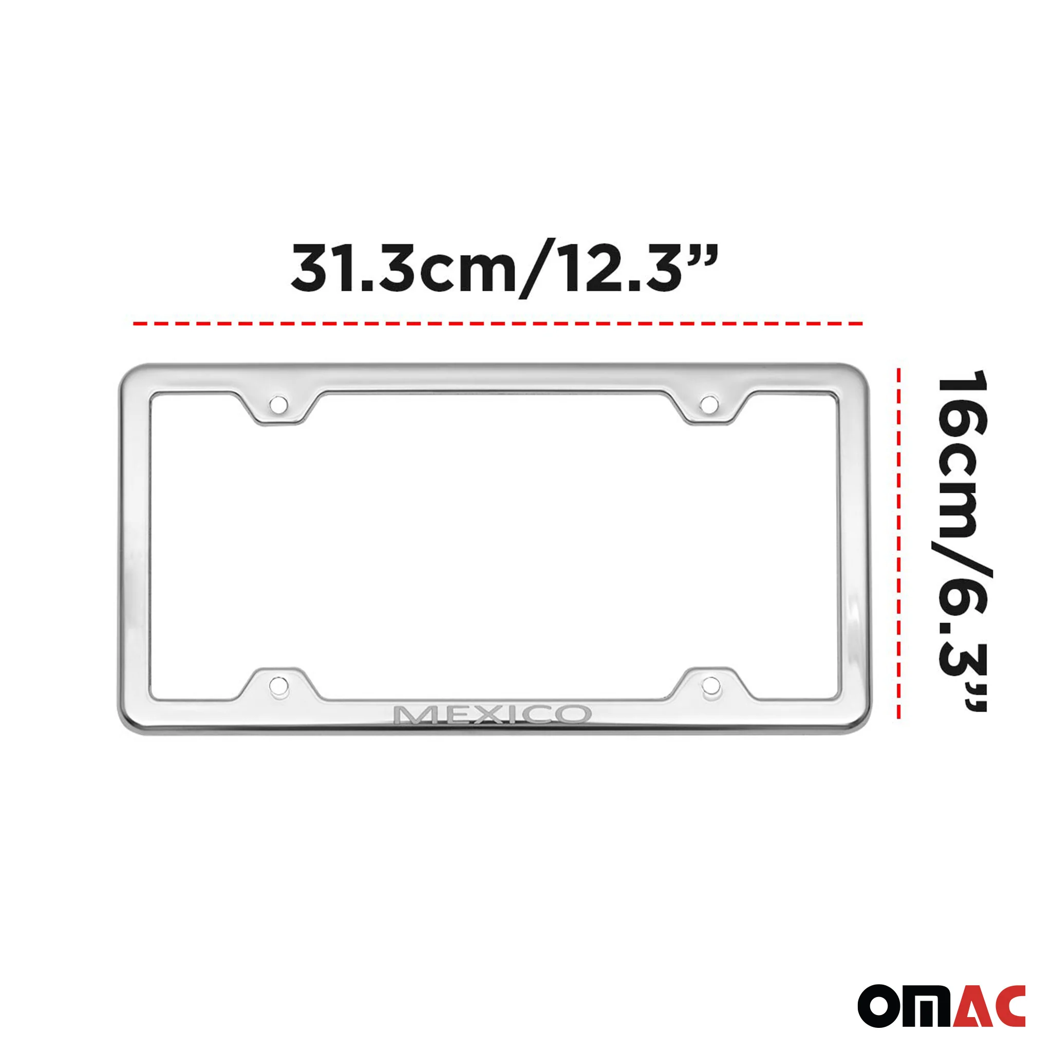 MEXICO Print License Plate Frame Chrome Stainless Steel 2 Pcs. - Image 3