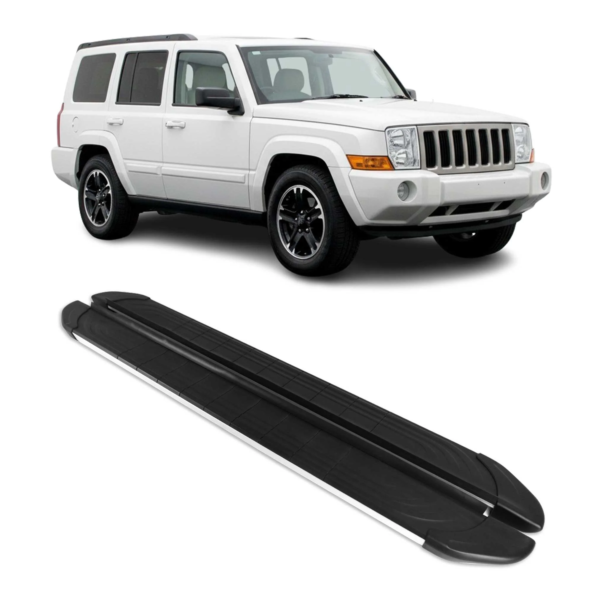 2005-2010 Jeep Commander XK / 2004-2011 Grand Cherokee WK Running Boards Side Steps Silver & Black