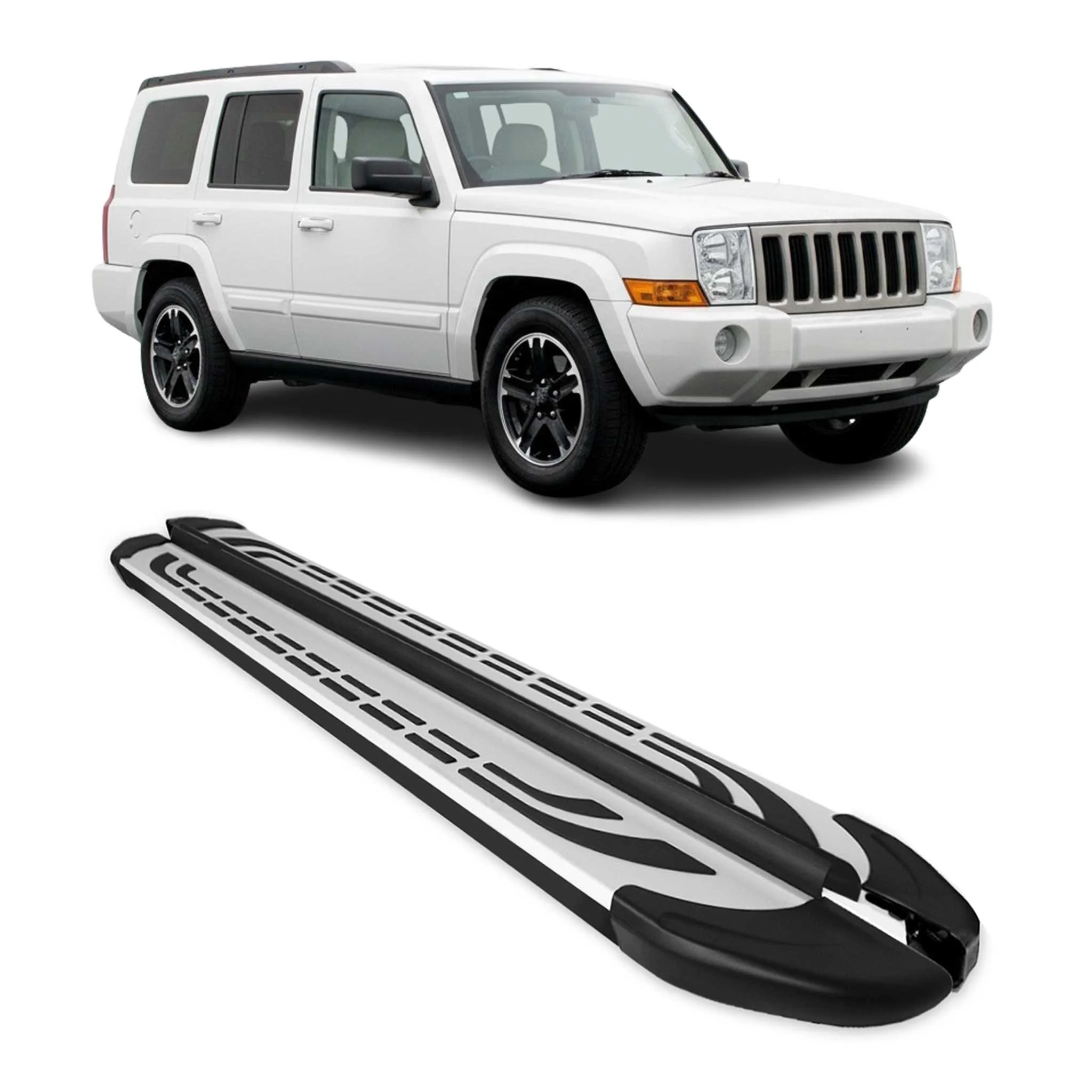 2005-2010 Jeep Commander XK / 2004-2011 Grand Cherokee WK Running Boards Side Steps Silver & Black