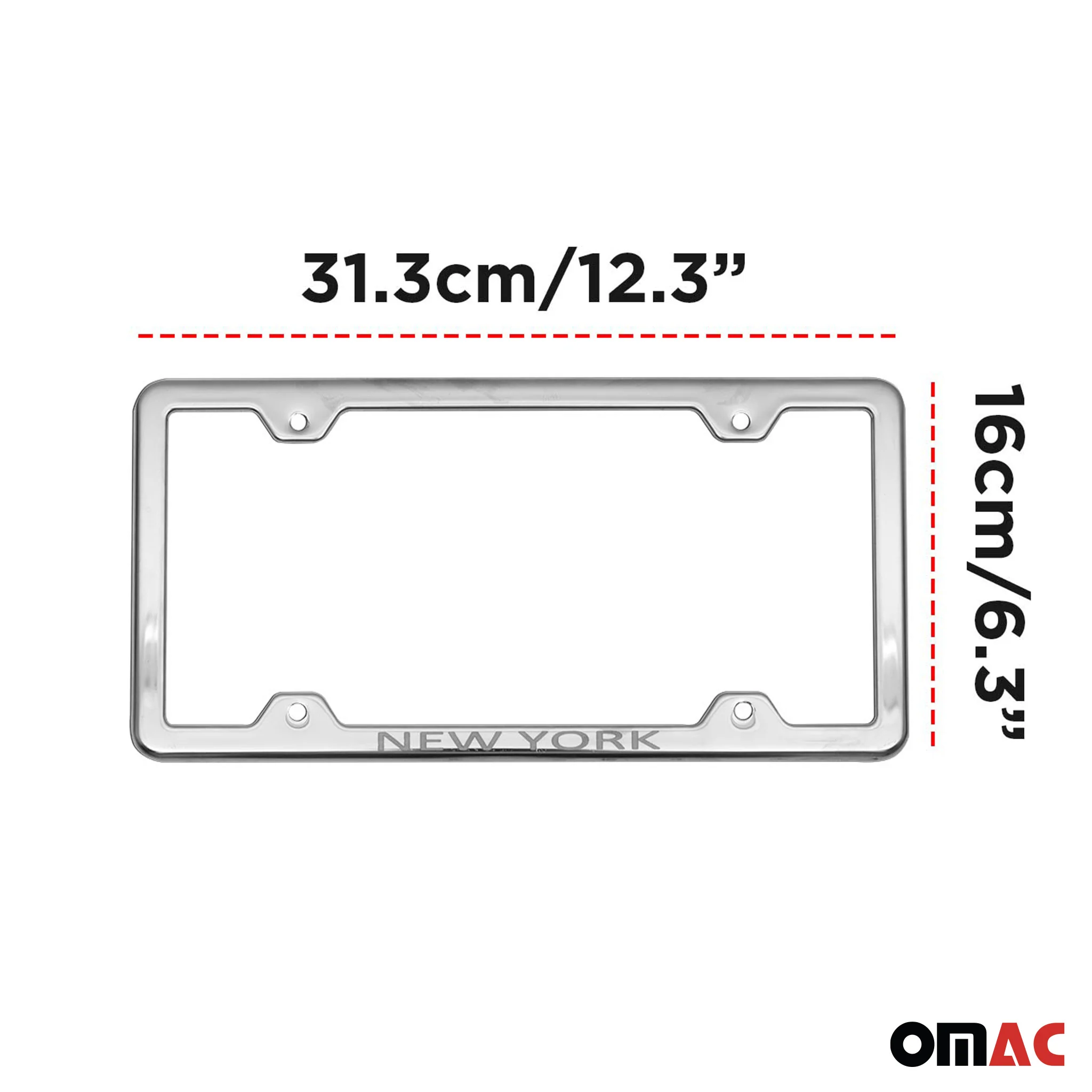 NEW YORK Print License Plate Frame Chrome Stainless Steel 2 Pcs. - Image 3