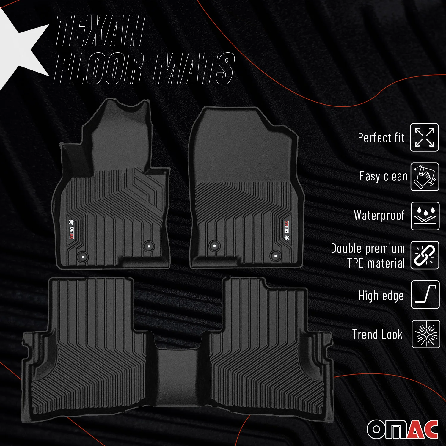 2016-2023 Mazda CX-9 Premium Floor Mats Liners First and Second Row Set Black - Image 2