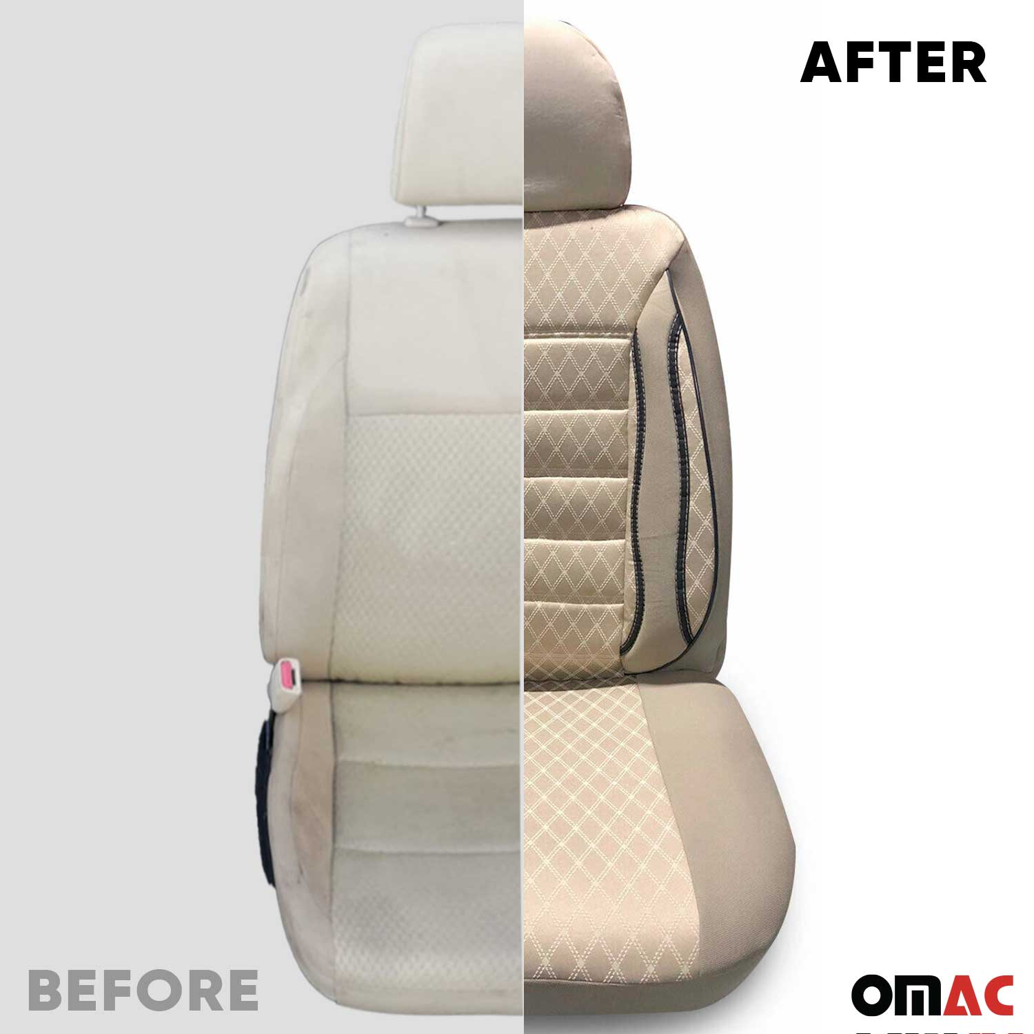 OMAC Universal Semi Custom Front Car Seat Cover Protector Beige Polycotton - Image 6