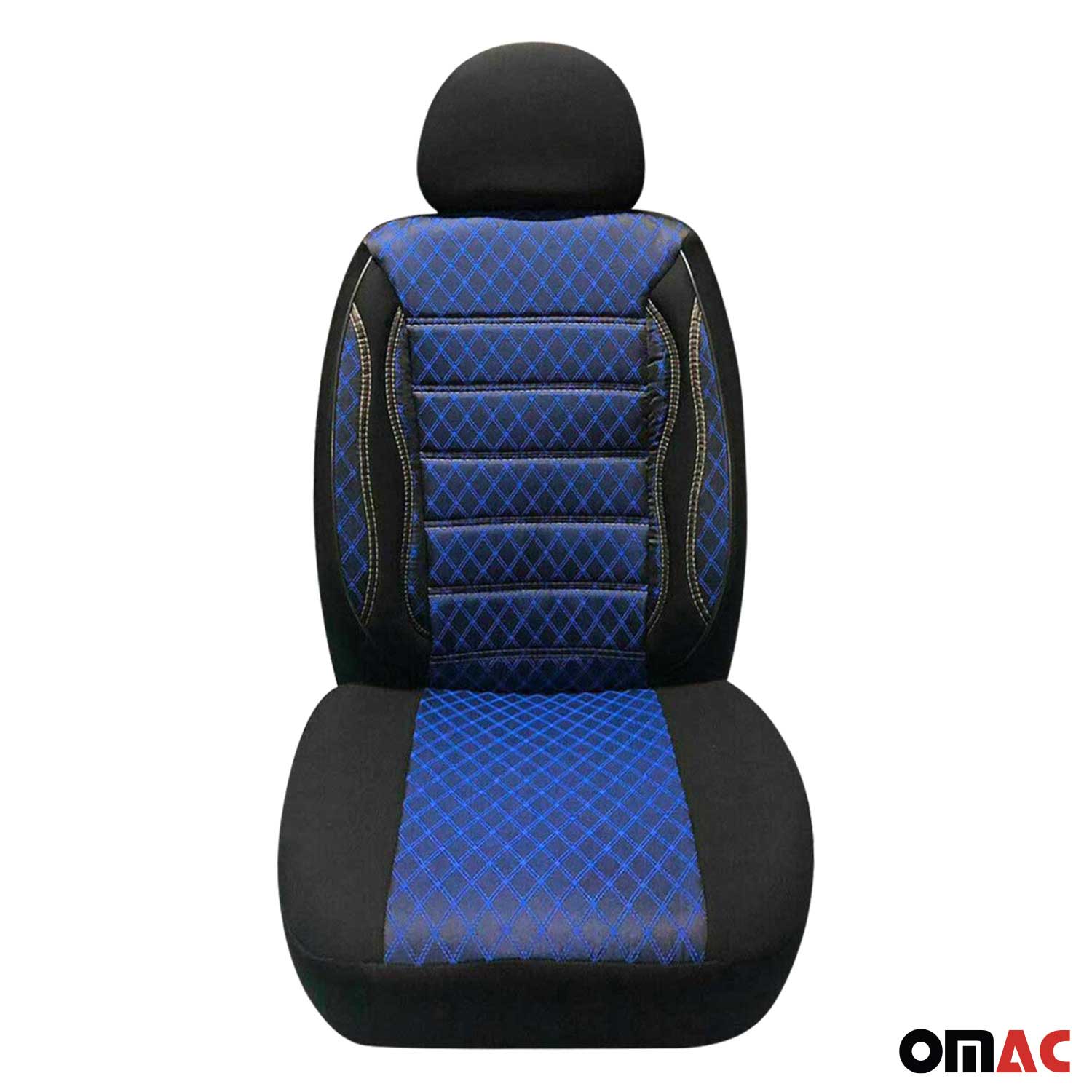 OMAC Universal Semi Custom Front Car Seat Cover Protector Blue-Black Polycotton