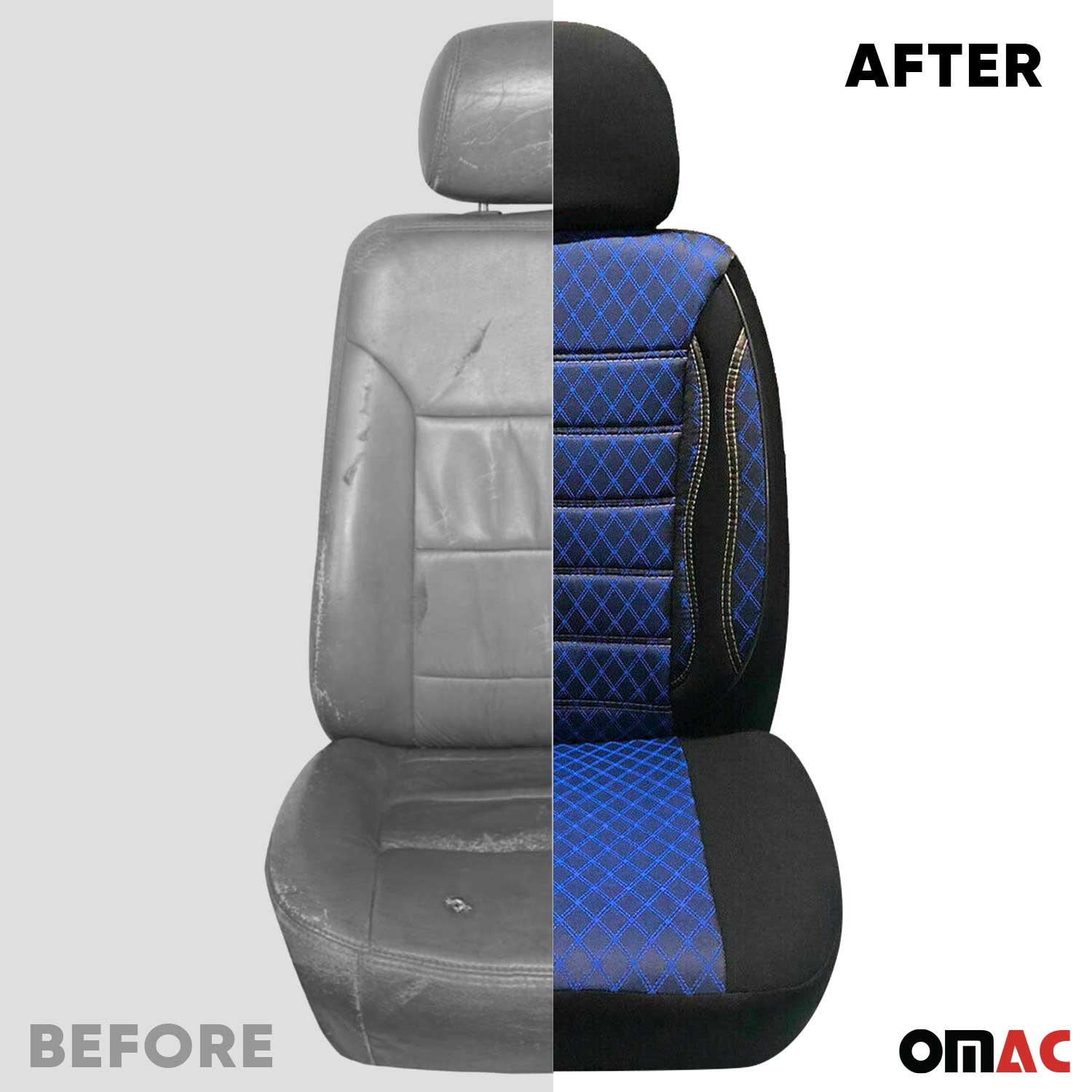 OMAC Universal Semi Custom Front Car Seat Cover Protector Blue-Black Polycotton - Image 6