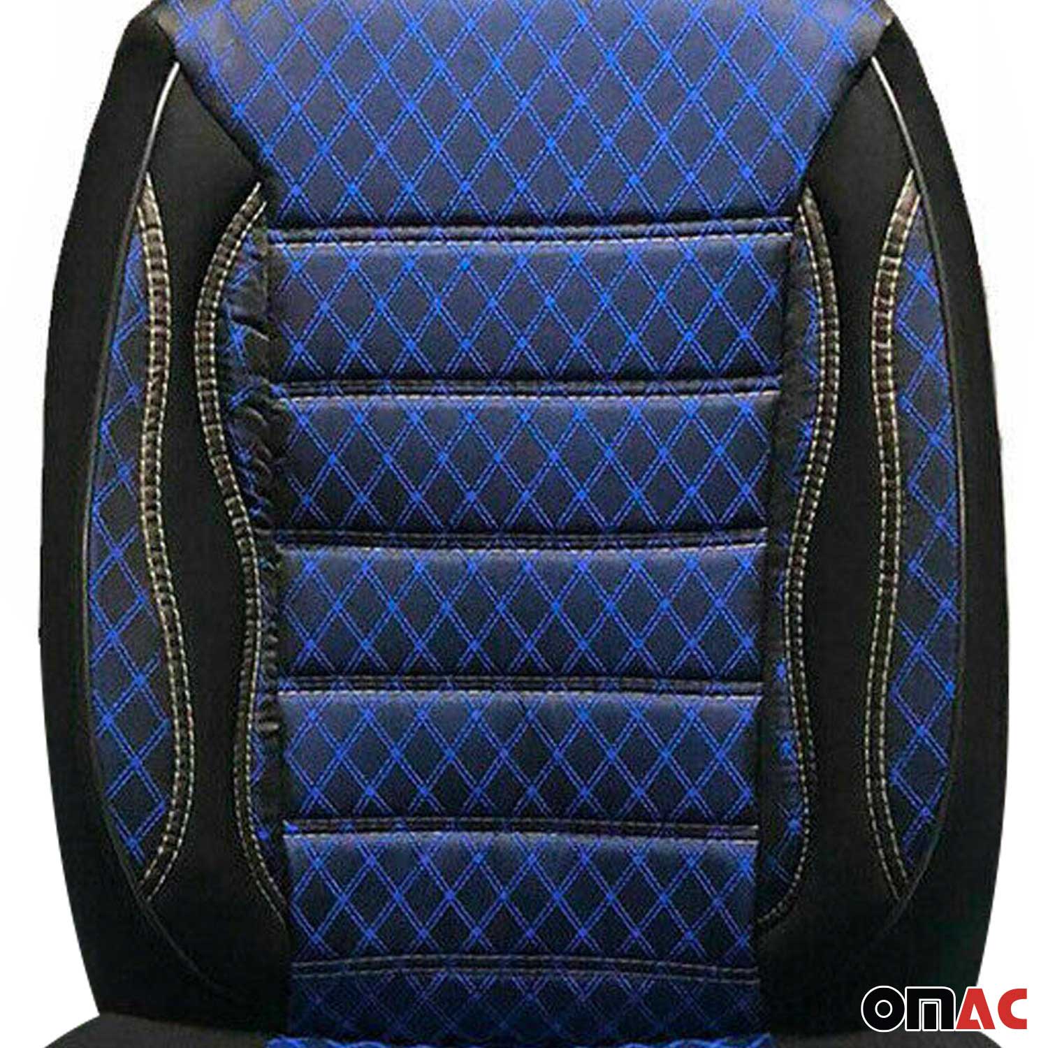OMAC Universal Semi Custom Front Car Seat Cover Protector Blue-Black Polycotton - Image 8