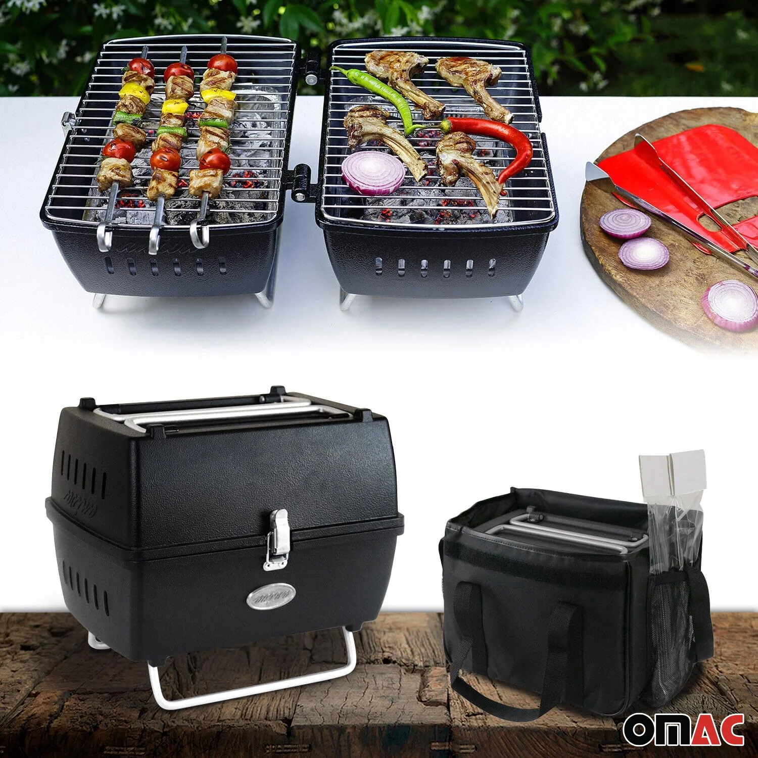 Portable Charcoal BBQ Grill Outdoor Camping 13 Pcs With Durable Black Bag Set - Image 2