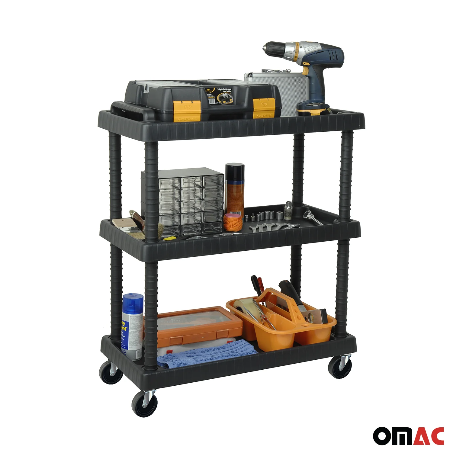 Rolling Cart 3 Tiers Wheels Trolley Workshop Cart Assembly Cart Black 88 lbs - Image 7