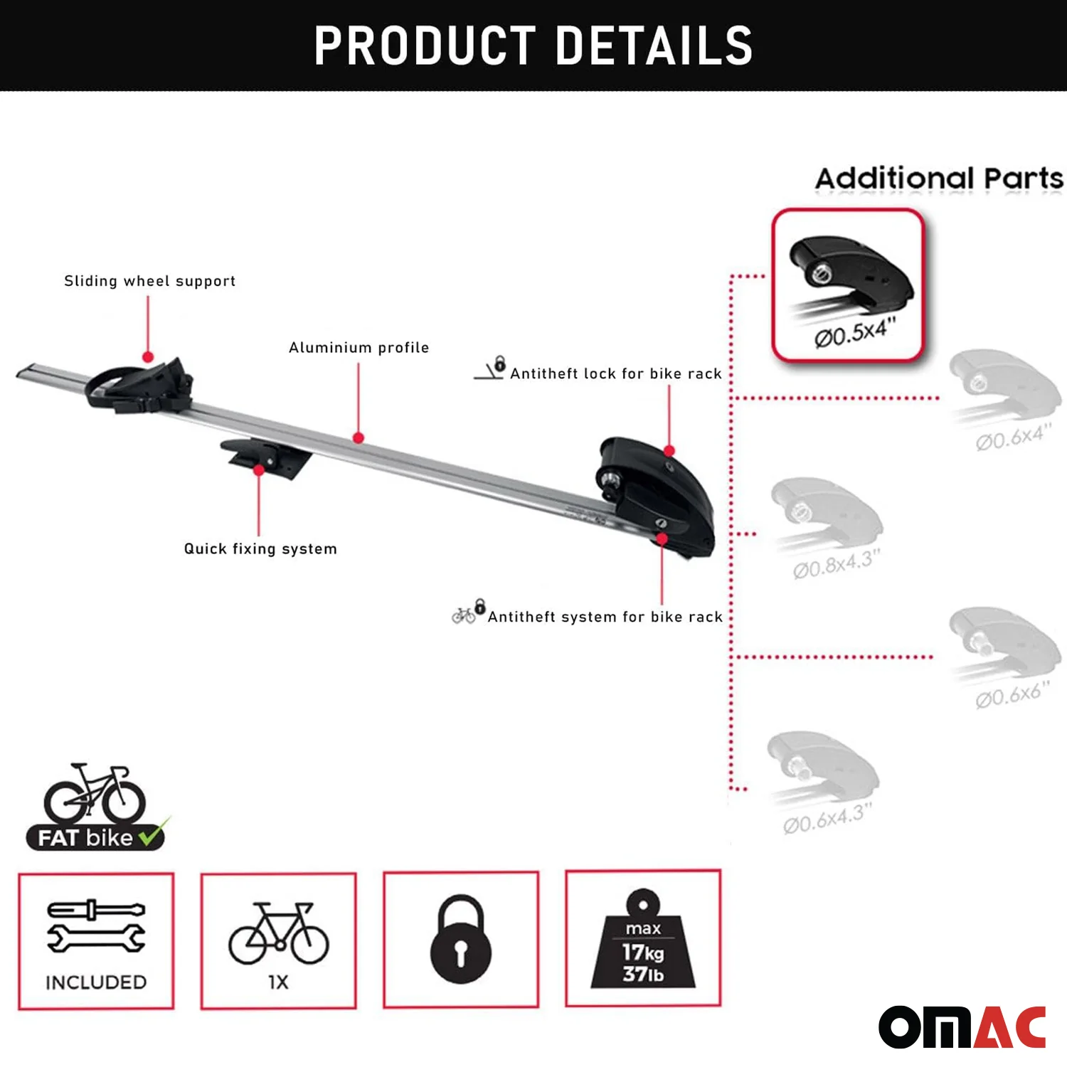 Roof Bicycle Rack Bike Carrier Alu Upright with Optional 0,5x4 Inch Fork Kit - Image 5