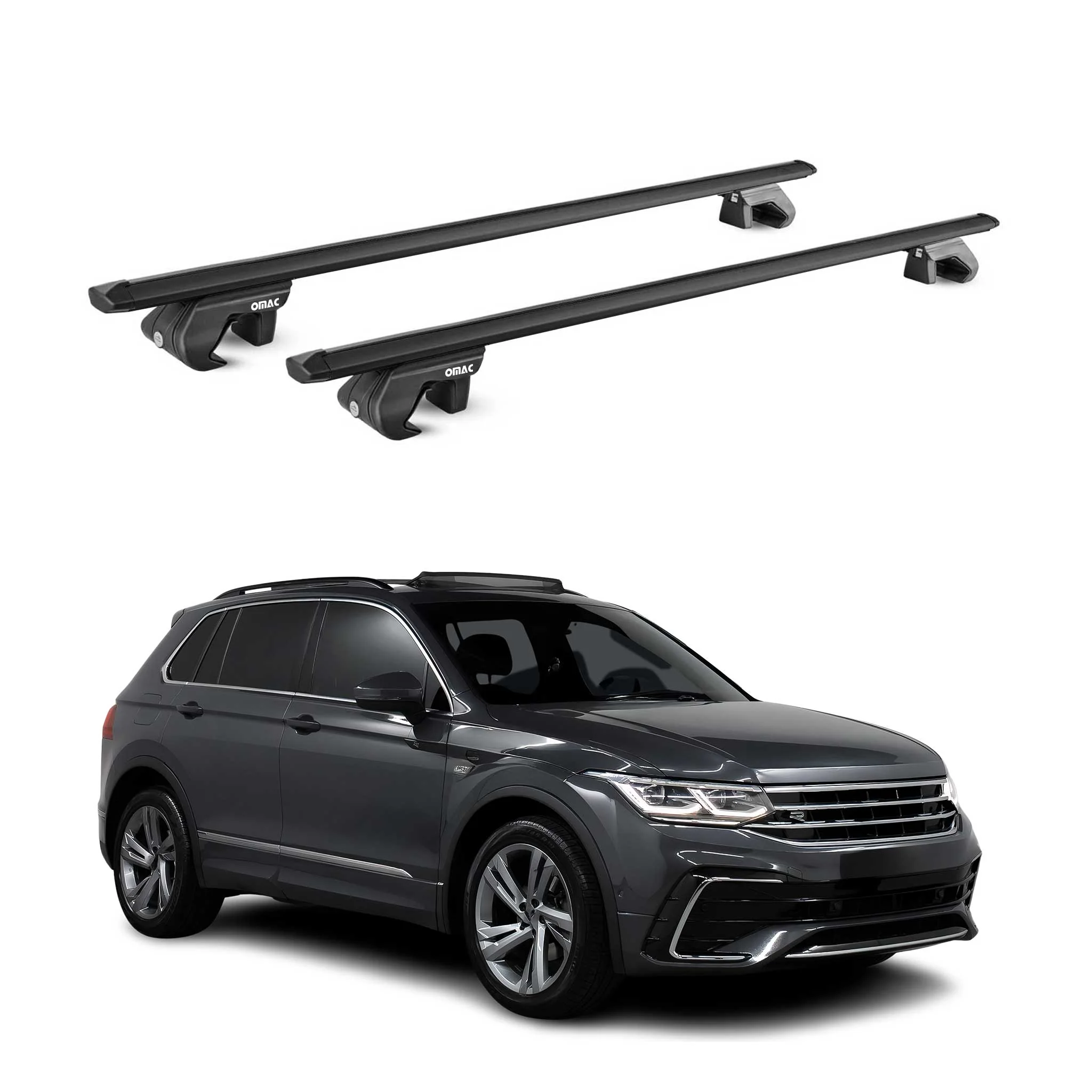 Roof Rack Cross Bars Carrier for Volkswagen Tiguan II 2018-2024 Alu Black 2Pcs