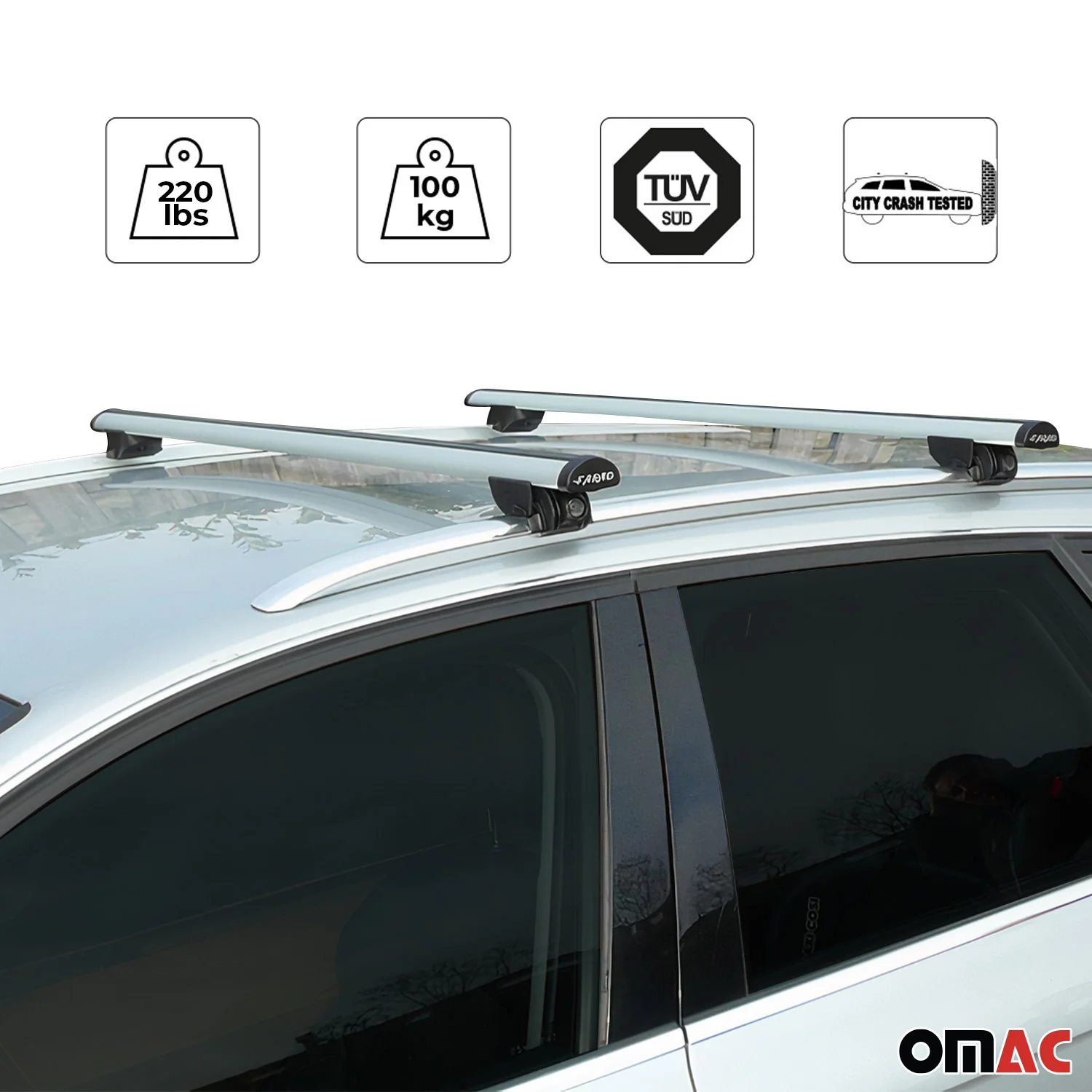 2010-2022 VW Sharan 220 Lbs Luggage Roof Rack Cross Bars Gray 2Pcs - Image 2