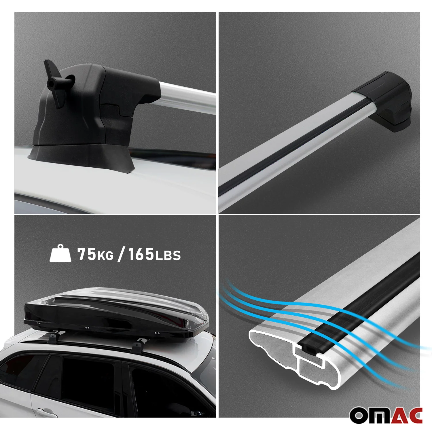 2004-2009 Mazda 3 Hatchback Roof Rack Cross Bars Silver - Image 6