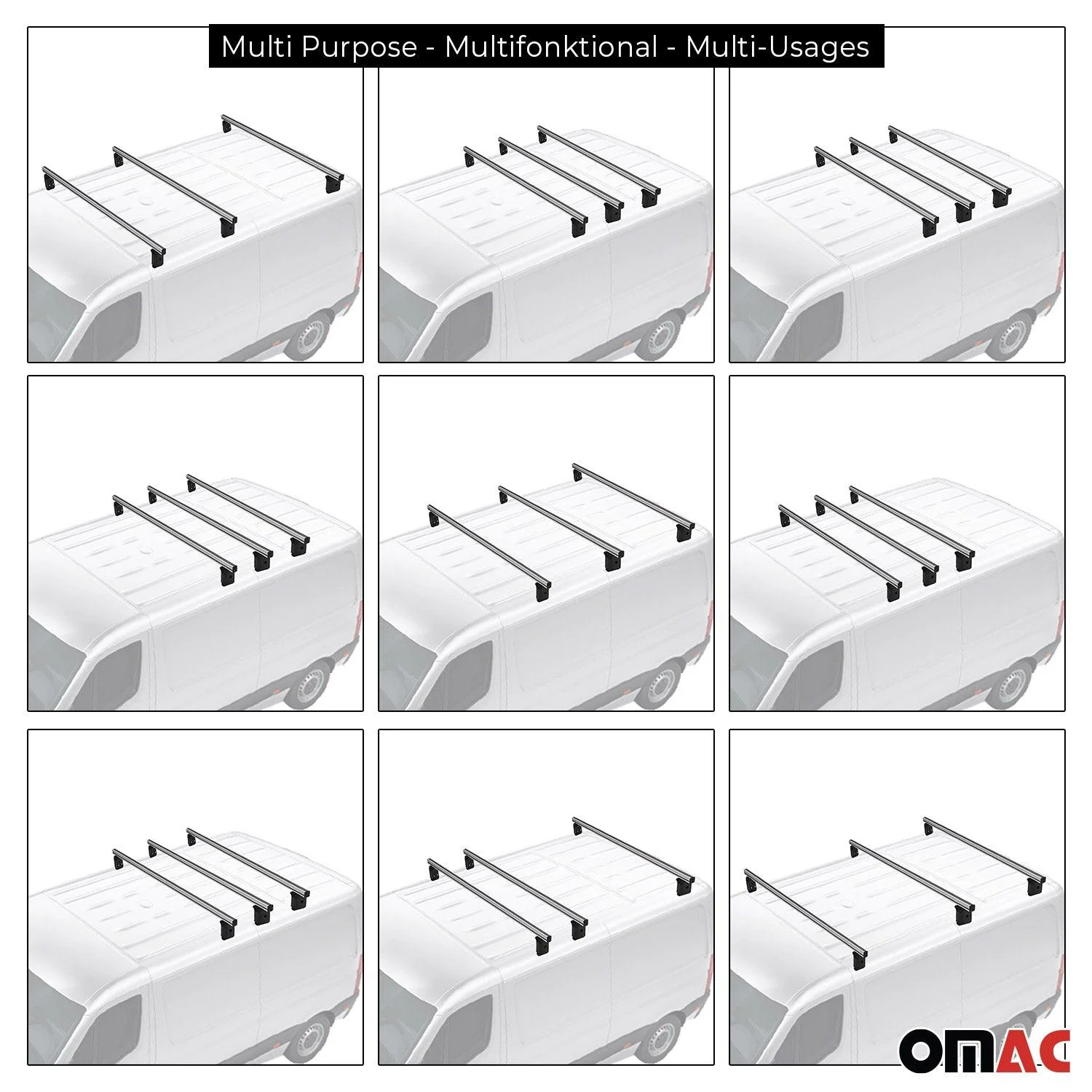 2015-2020 VW Caddy Professional Roof Racks Cross Bars Set Gray 3Pcs - Image 5